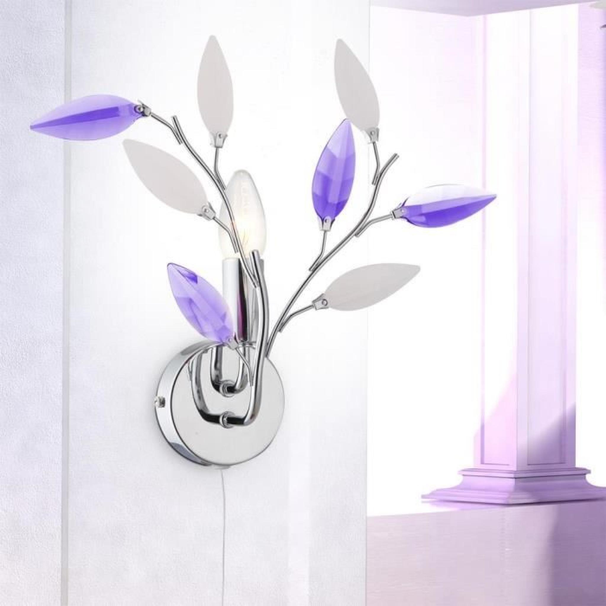 Applique luminaire mural design fleurs floral feuilles décoratives violets lilas Globo 63167-1w pas cher