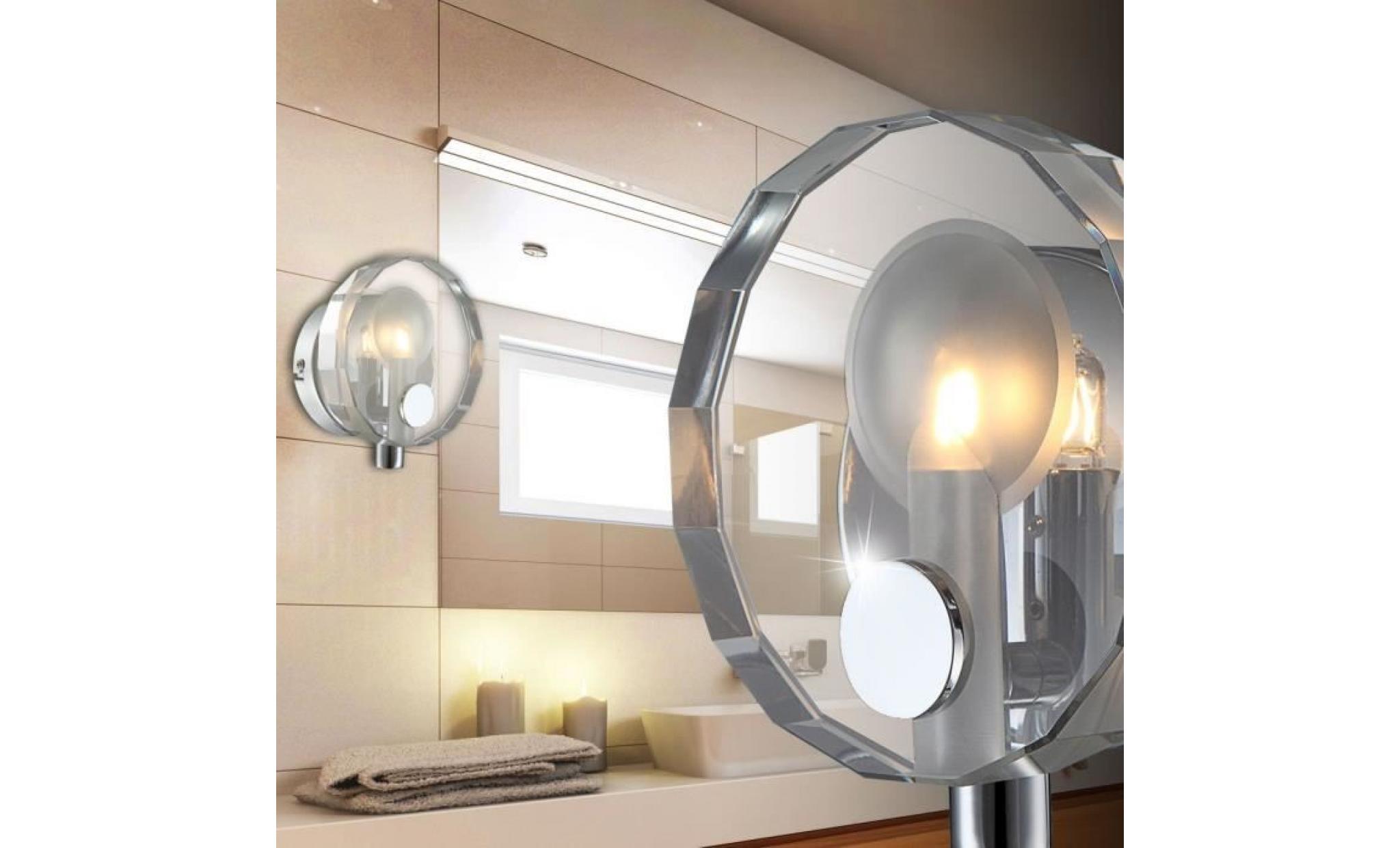 applique luminaire mural lamp chrome verre cristal salle de bains séjour éclairage pas cher