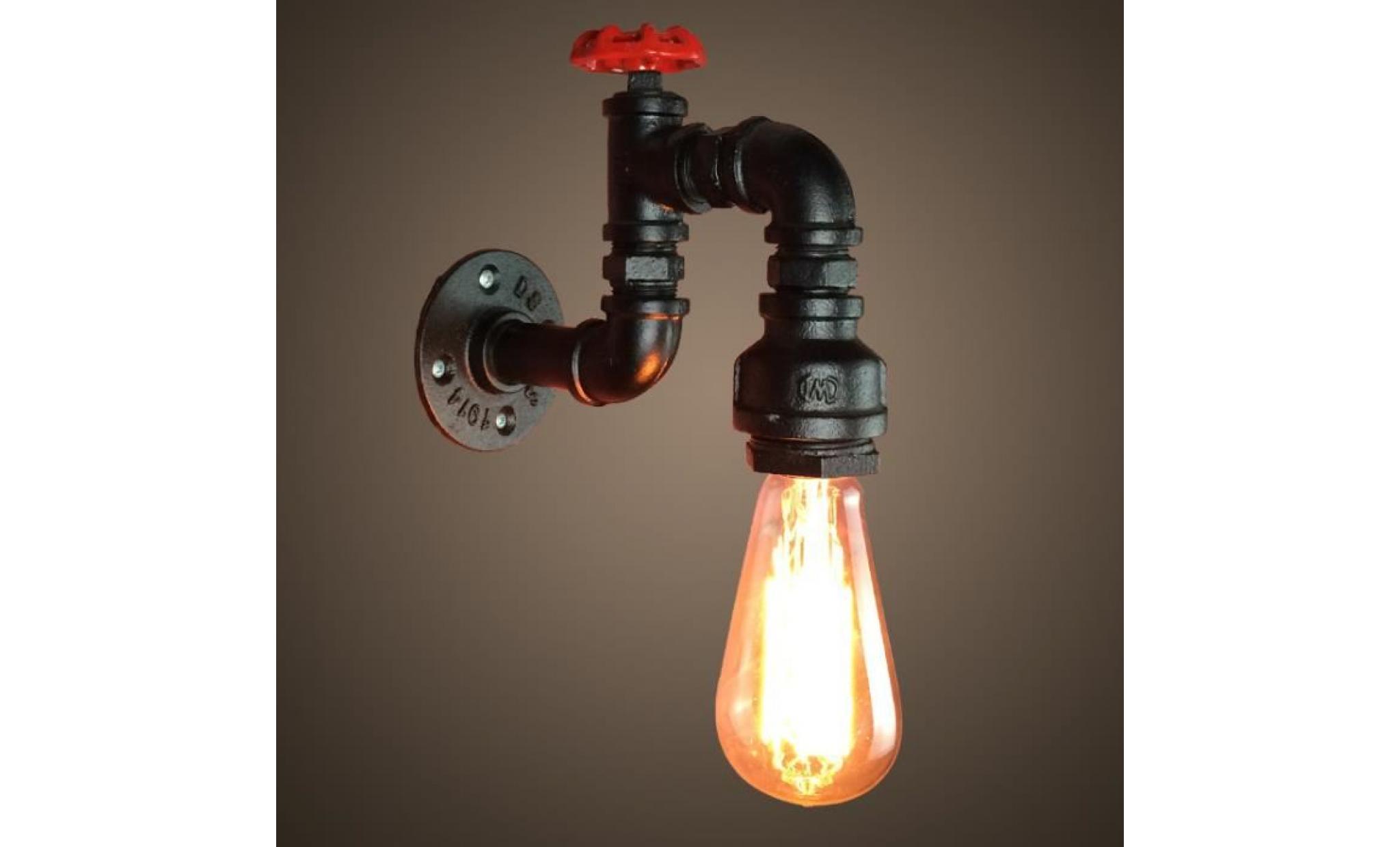 applique murale loft industriel d'eau tuyau tube rétro en fer rouille lustre lampe vintage e27 lumières noir