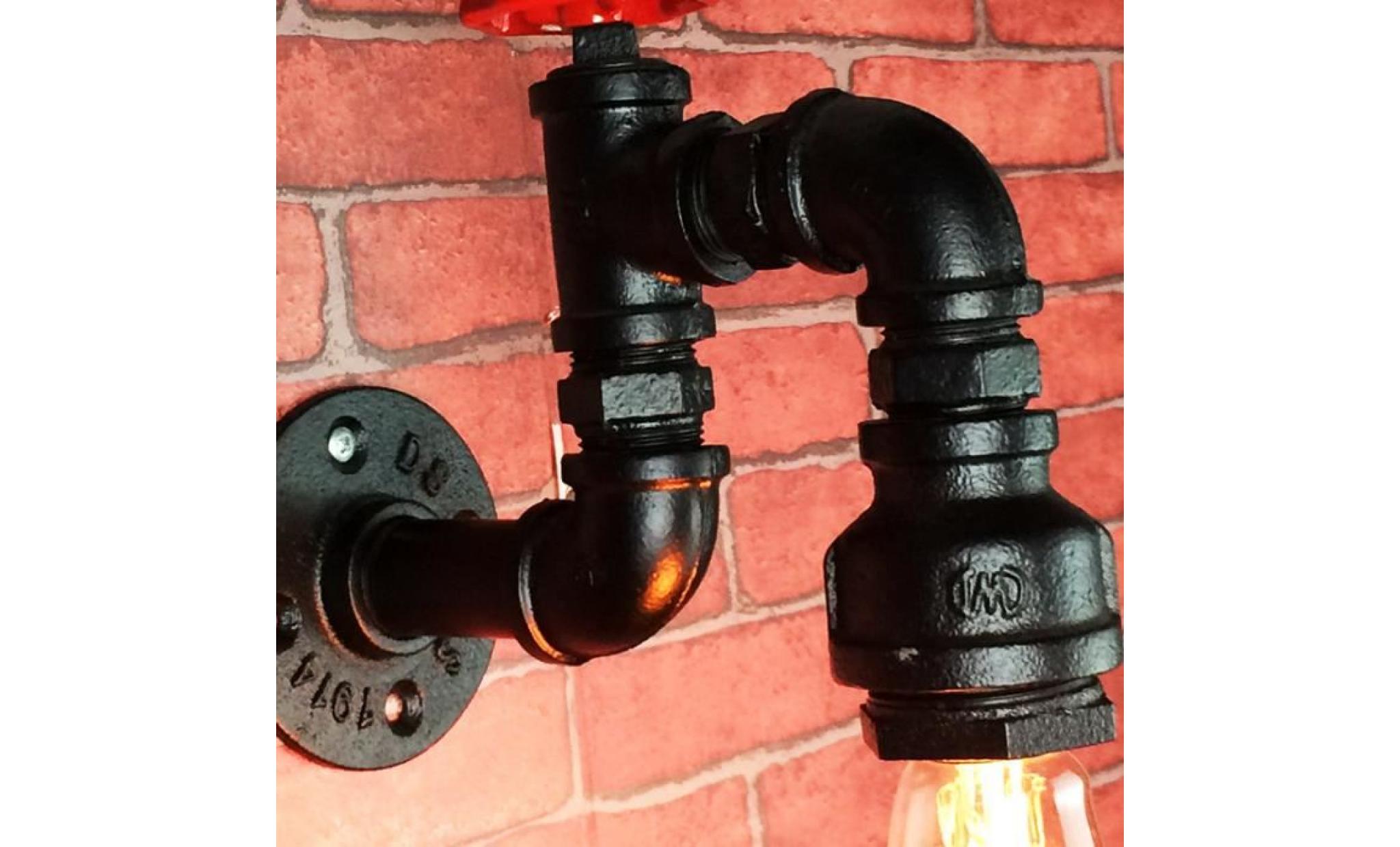 applique murale loft industriel d'eau tuyau tube rétro en fer rouille lustre lampe vintage e27 lumières noir pas cher