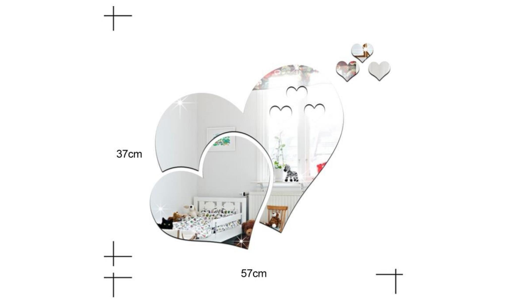 argente miroir sticker mural forme cœur chambre à coucher pour enfants pas cher