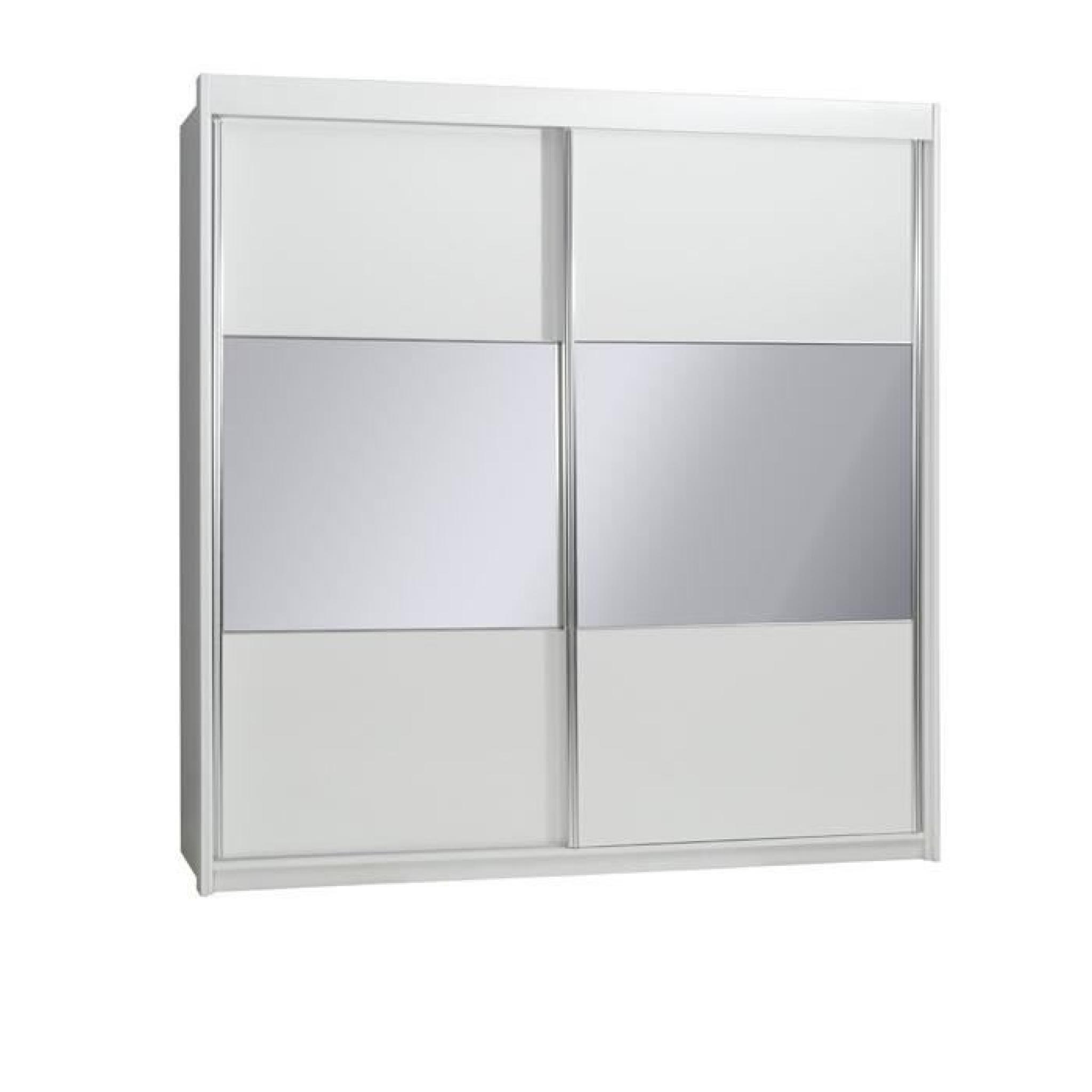 Armoire 2 portes coulissantes VERSUS blanche laquée avec miroirs. Meuble entièrement équipé. Idéal pour votre chambre à coucher pas cher