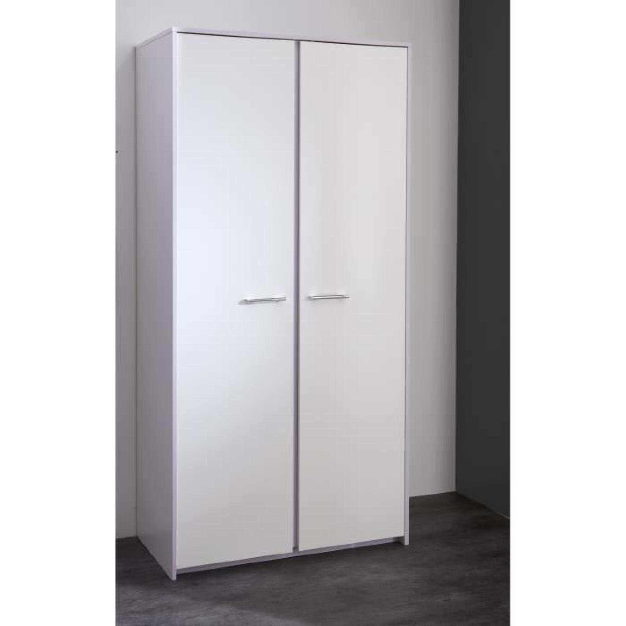 Armoire 2 portes en panneaux de particules, Coloris blanc pèrle-parme paste, 91.4 x 187 x 50.1 cm