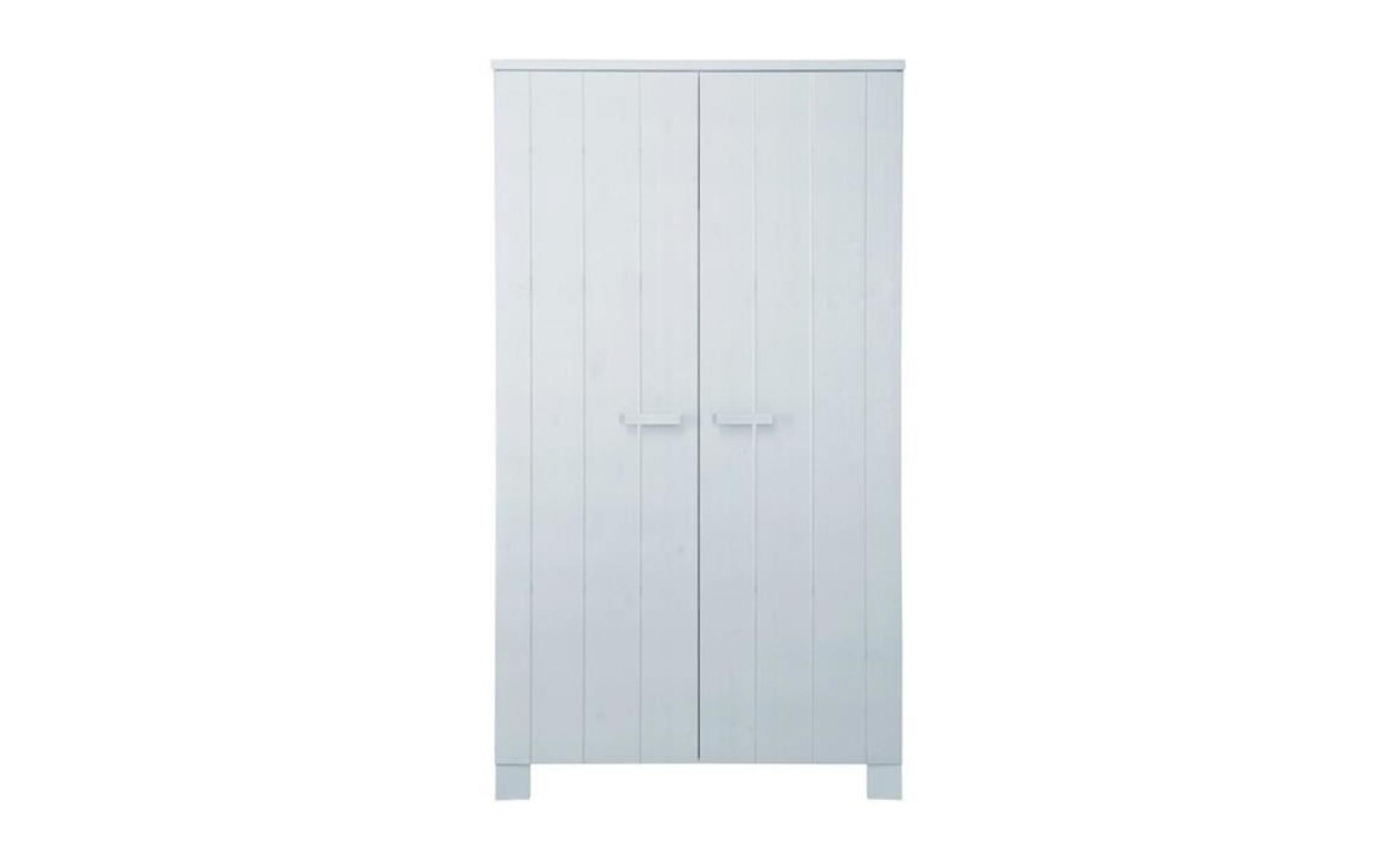 armoire 2 portes en pin blanc brossé lowie coul...