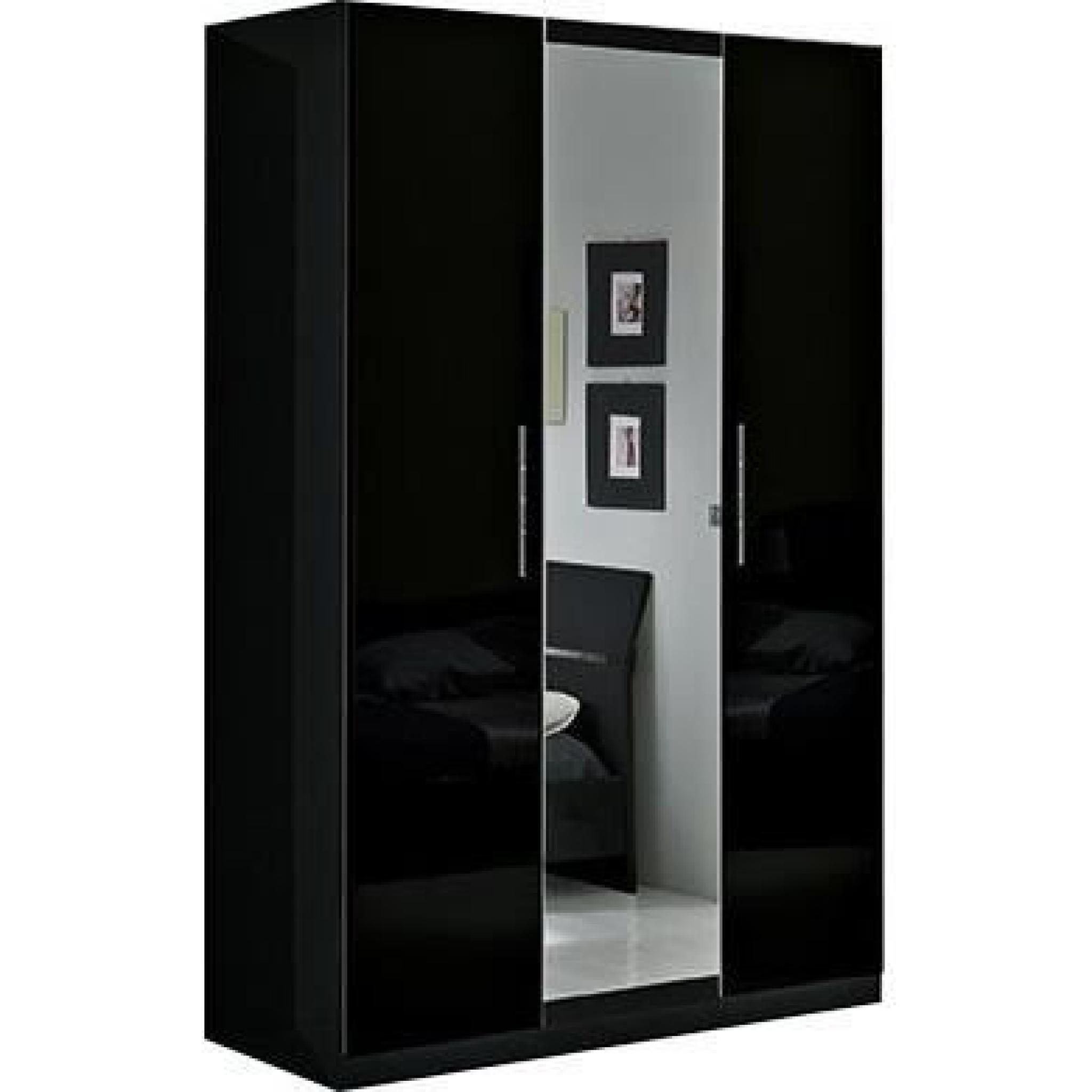 Armoire 3 portes avec miroir central noir laqué