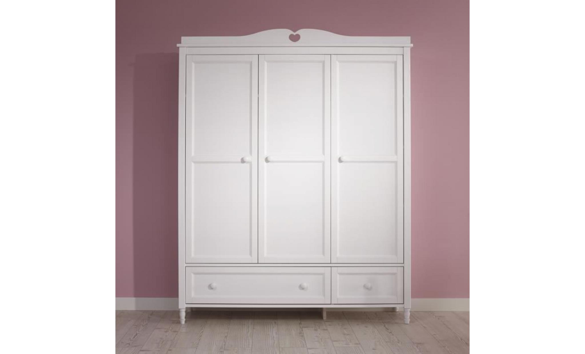 armoire 3 portes design rustique coloris blanc