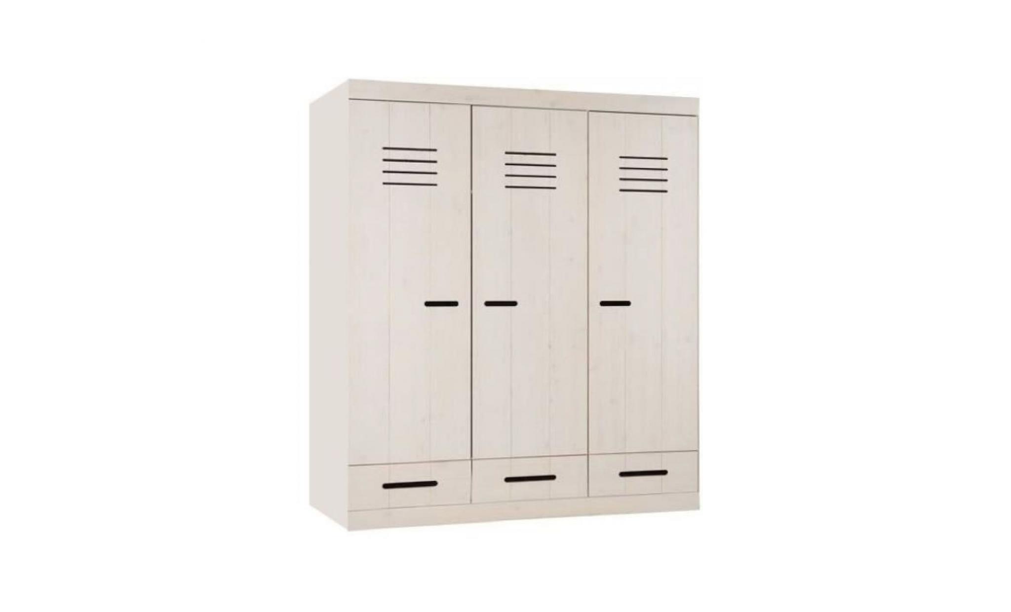 armoire 3 portes et 3 tiroirs pour enfant 145 cm en pin massif coloris blanc