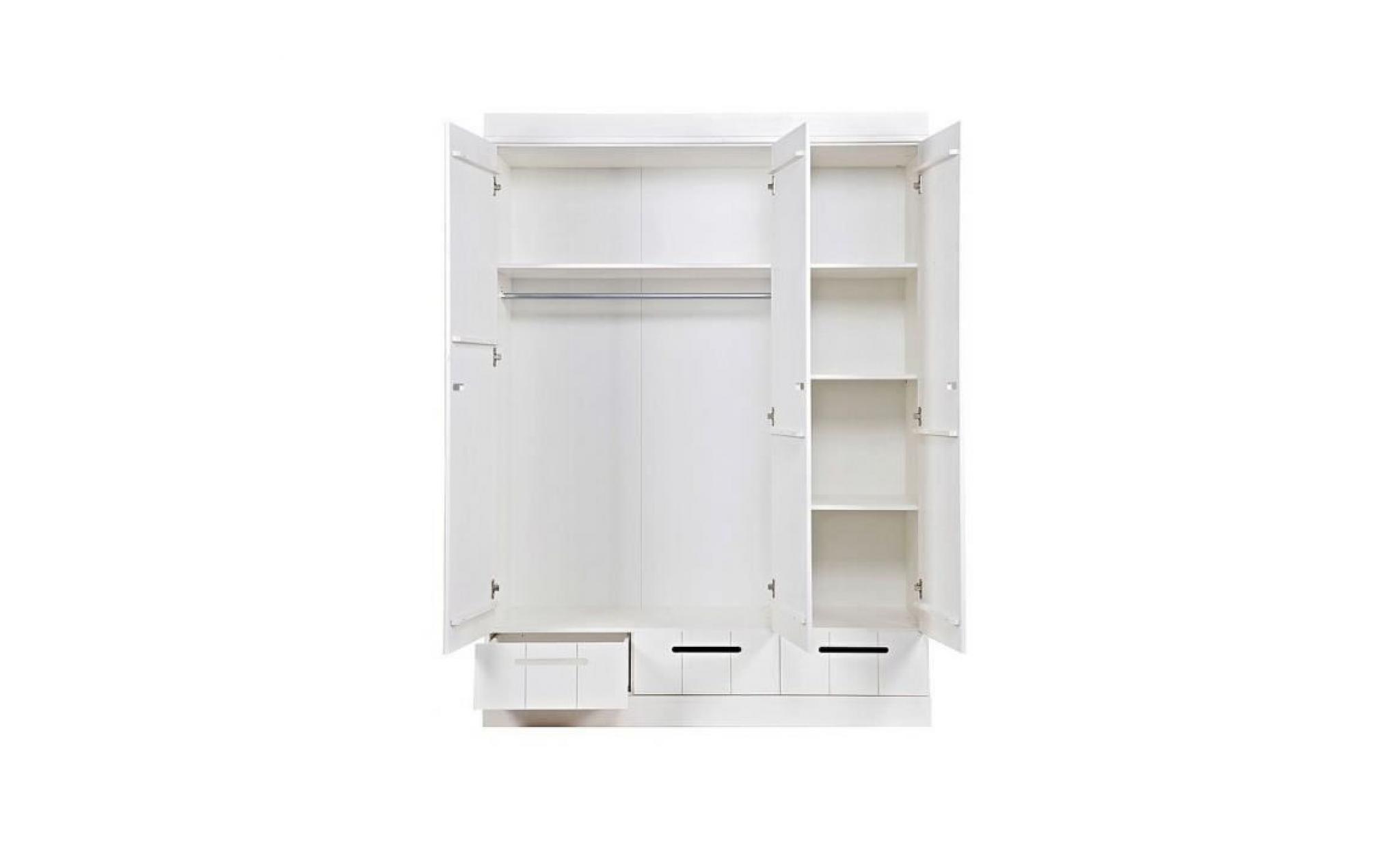 armoire 3 portes et 3 tiroirs pour enfant 145 cm en pin massif coloris blanc pas cher