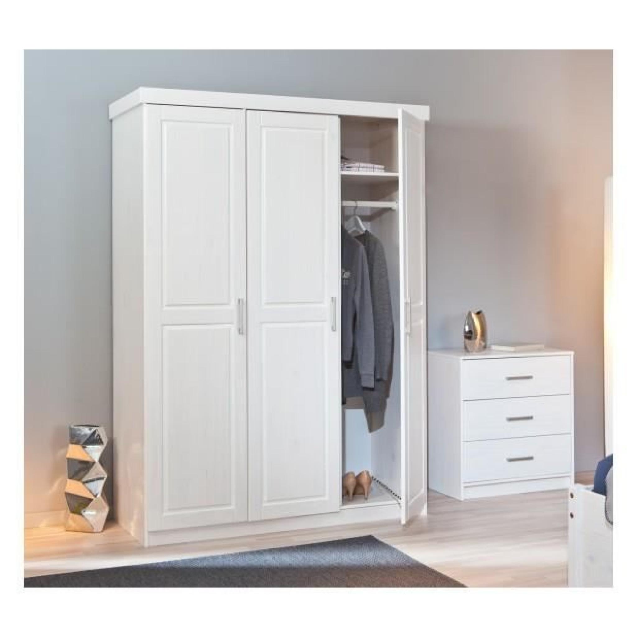 armoire 3 portes - pin massif teinté blanc