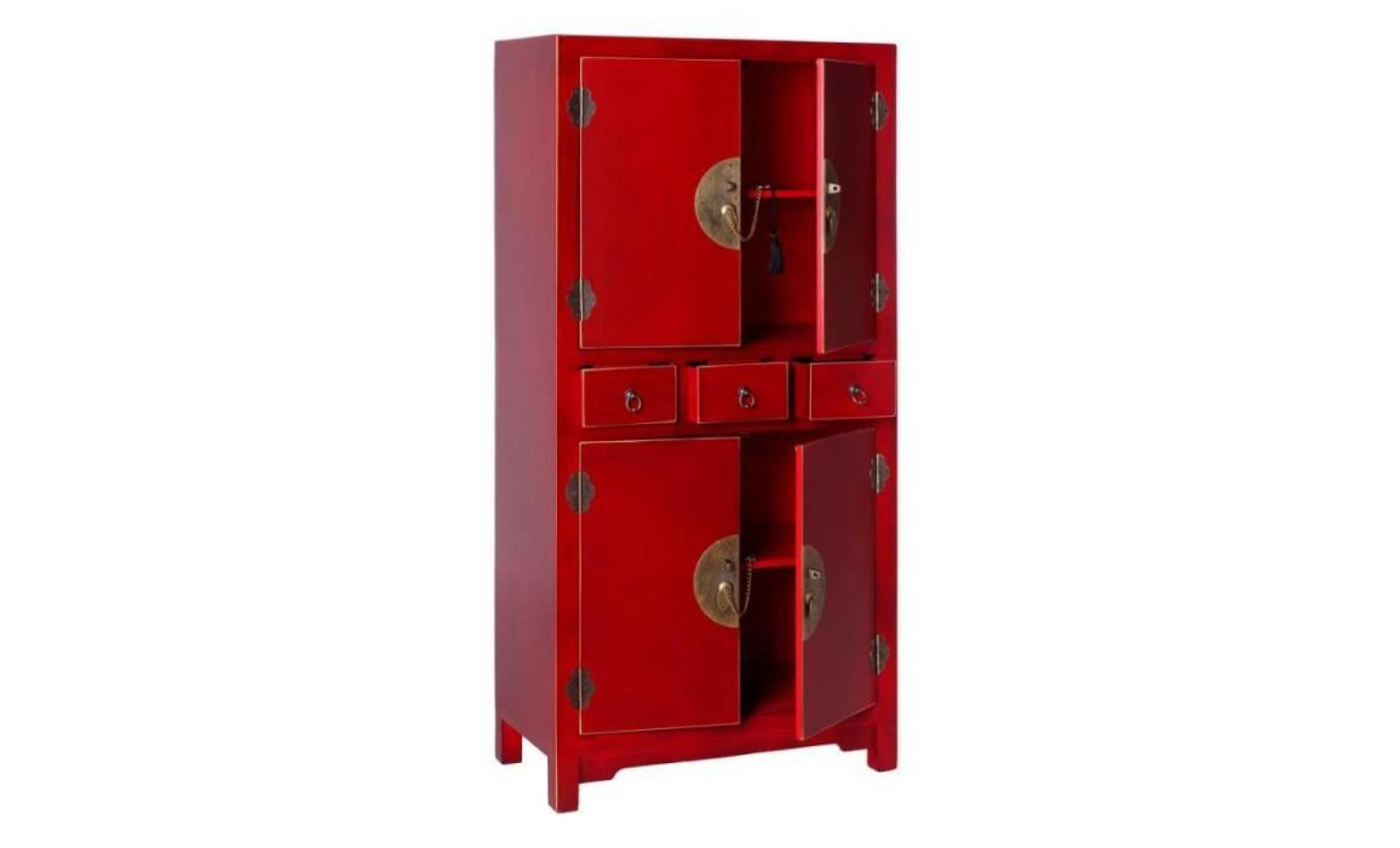 armoire 4 portes, 3 tiroirs rouge meuble chinois   pekin   l 63 x l 33 x h 131