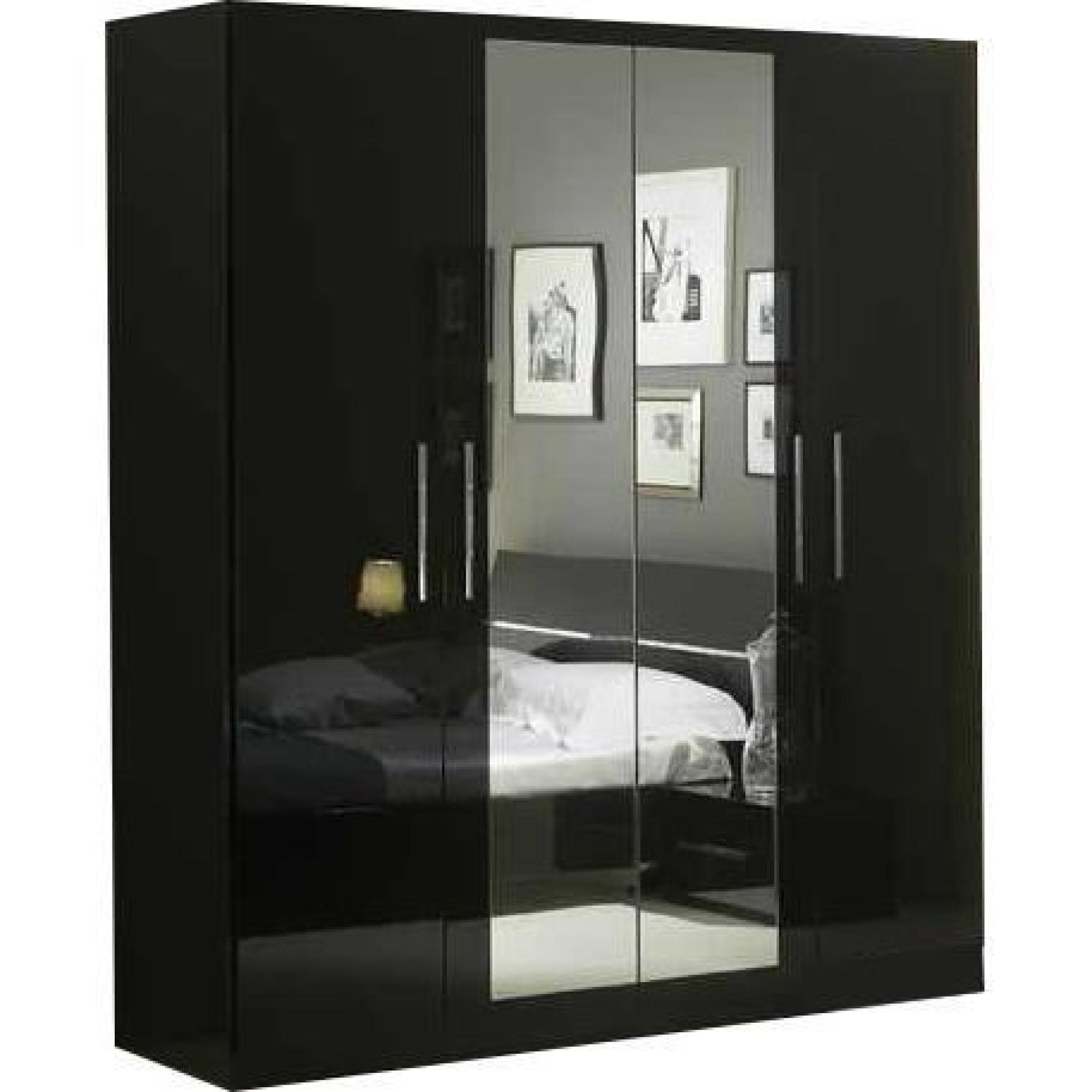 Armoire 4 portes avec miroir central coloris noir laqué