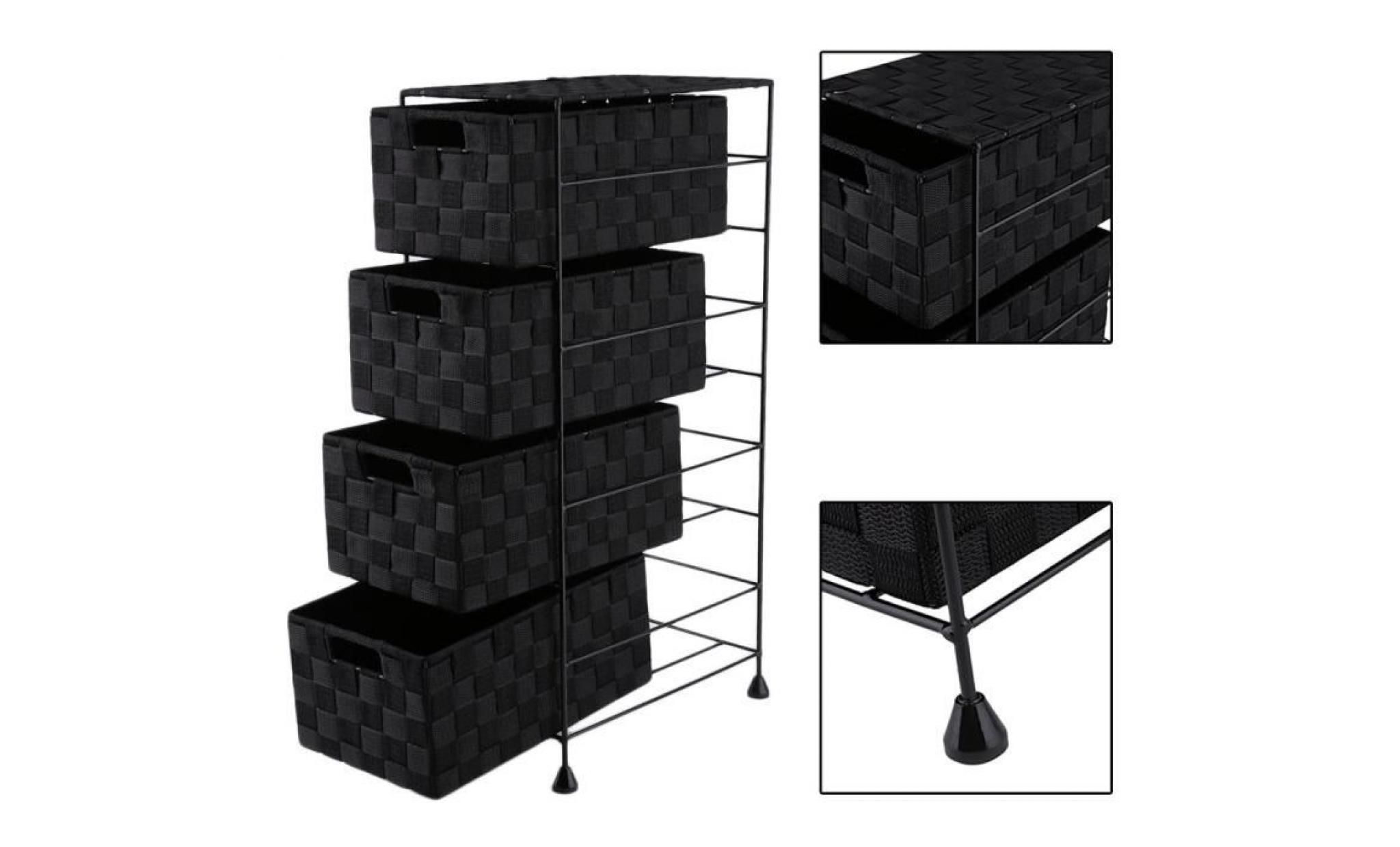 armoire 4 tiroirs tressage style natti nordique tout noir 61*31*20cm rangement meuble de séjour de maison