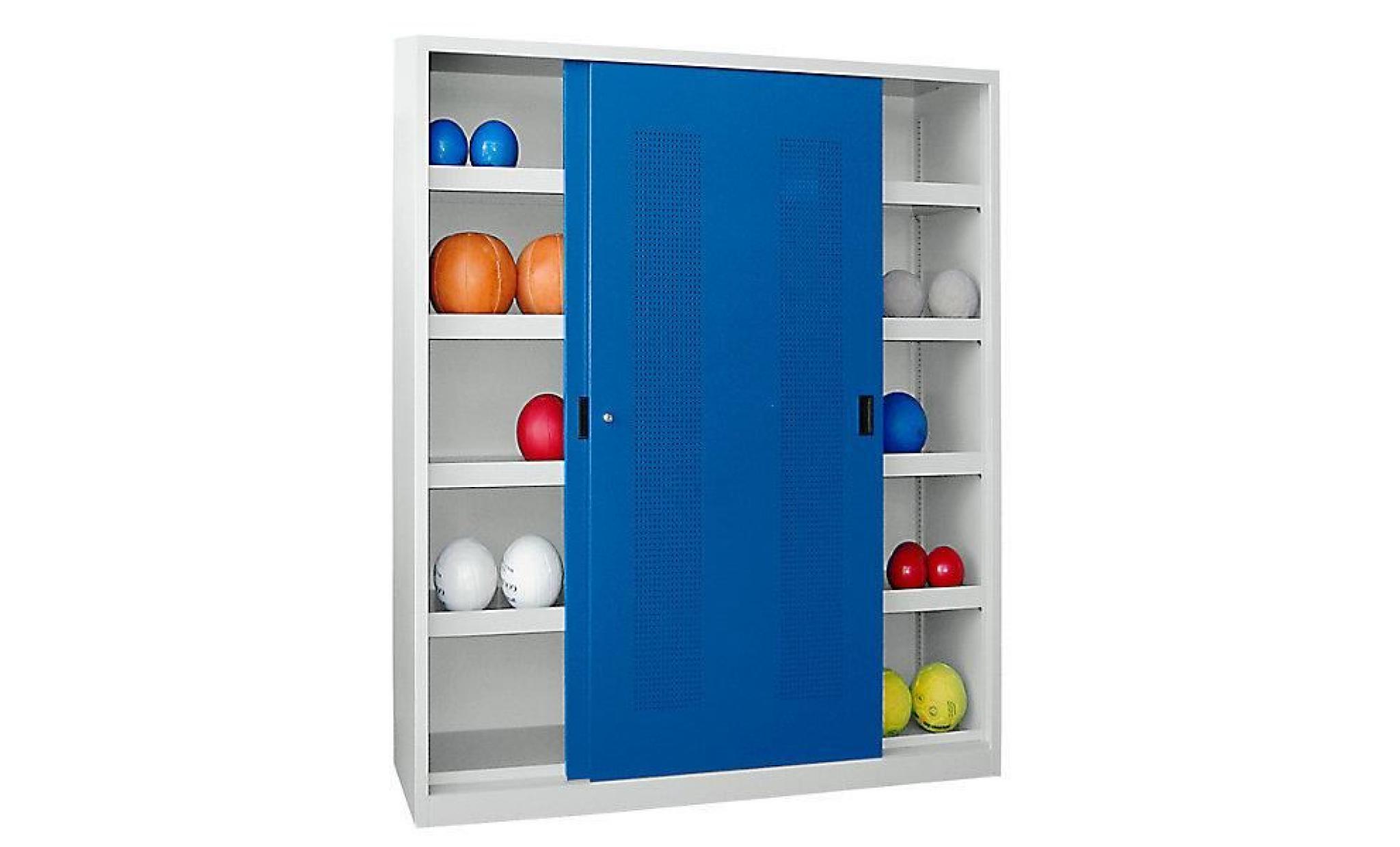 armoire à ballons à portes coulissantes, hauteur 1950 mm   avec portes en tôle pleine   largeur 2000 mm, gris/bleu  