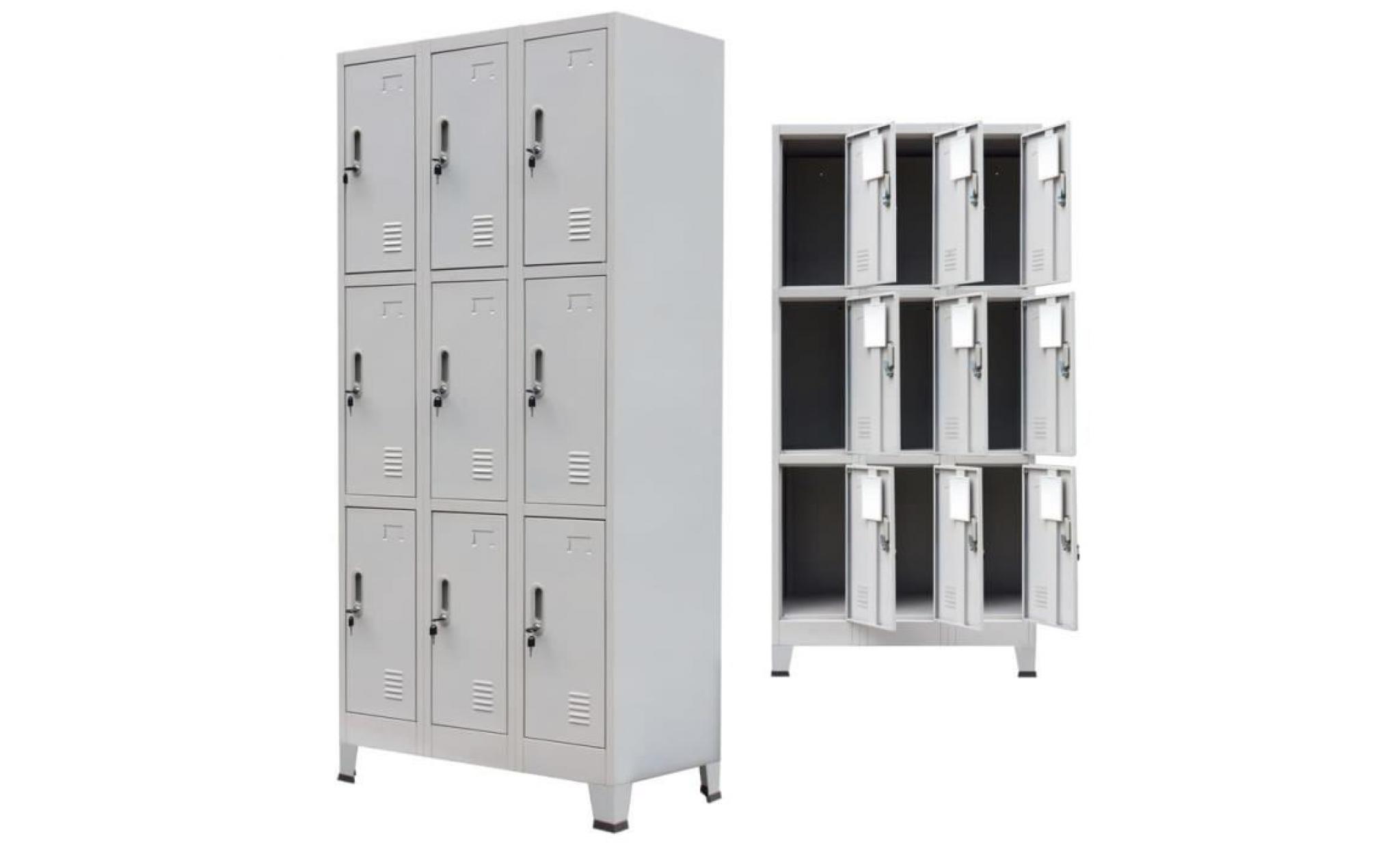 armoire à casiers armoire de bureau avec 9 compartiments acier 90x45x180 cm gris pas cher