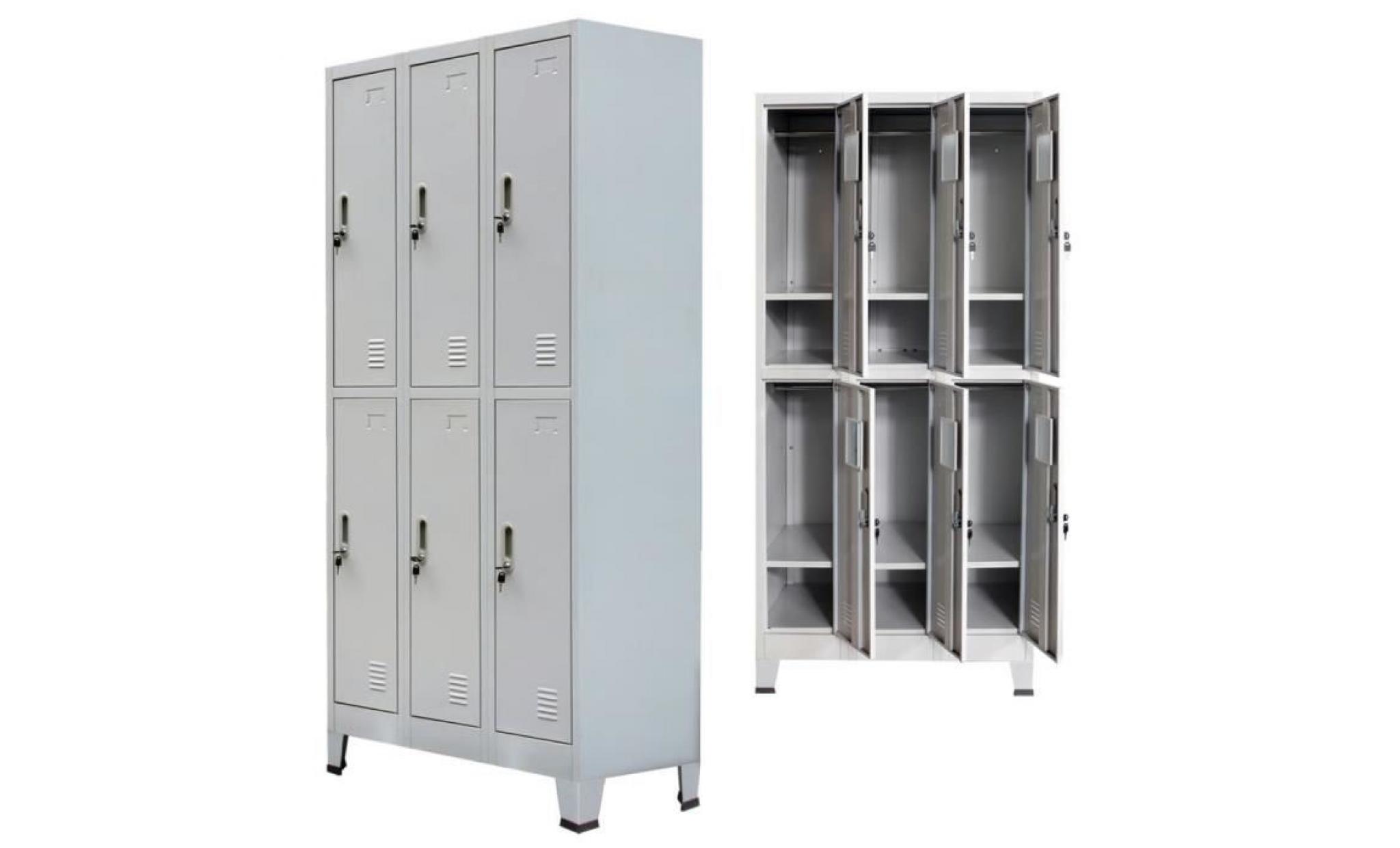 armoire à casiers avec 6 compartiments acier 90x45x180 cm gris