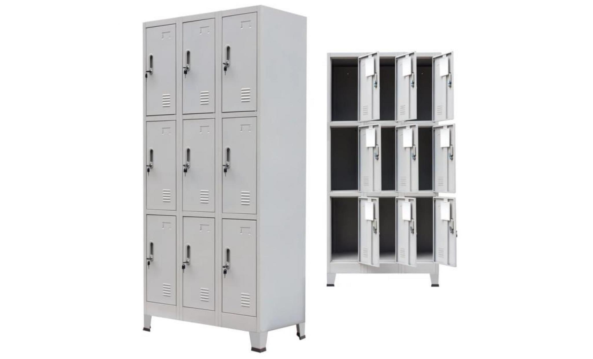 armoire à casiers avec 9 compartiments acier 90x45x180 cm  casiers et armoires de rangement gris