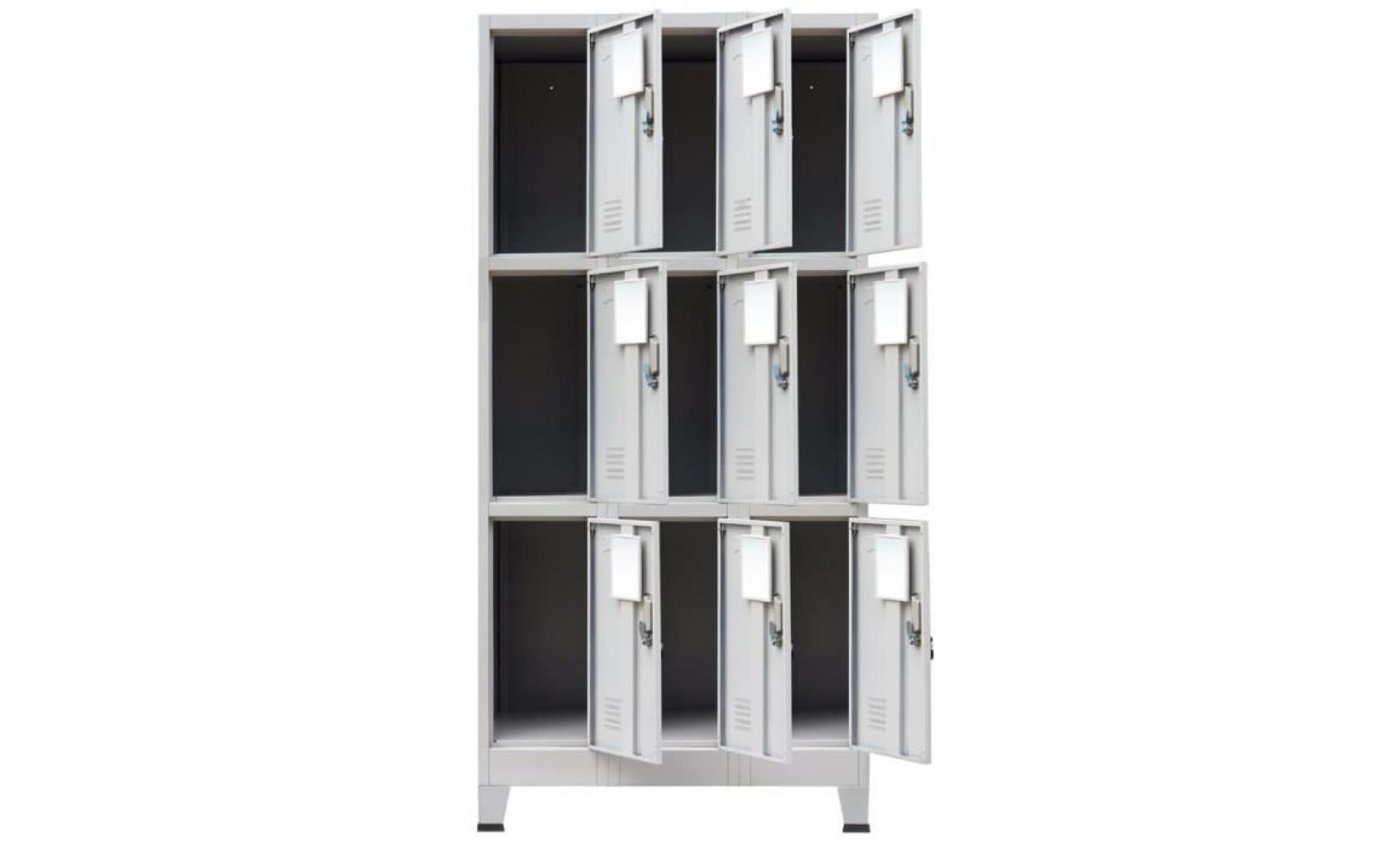 armoire à casiers avec 9 compartiments acier 90x45x180 cm gris pas cher