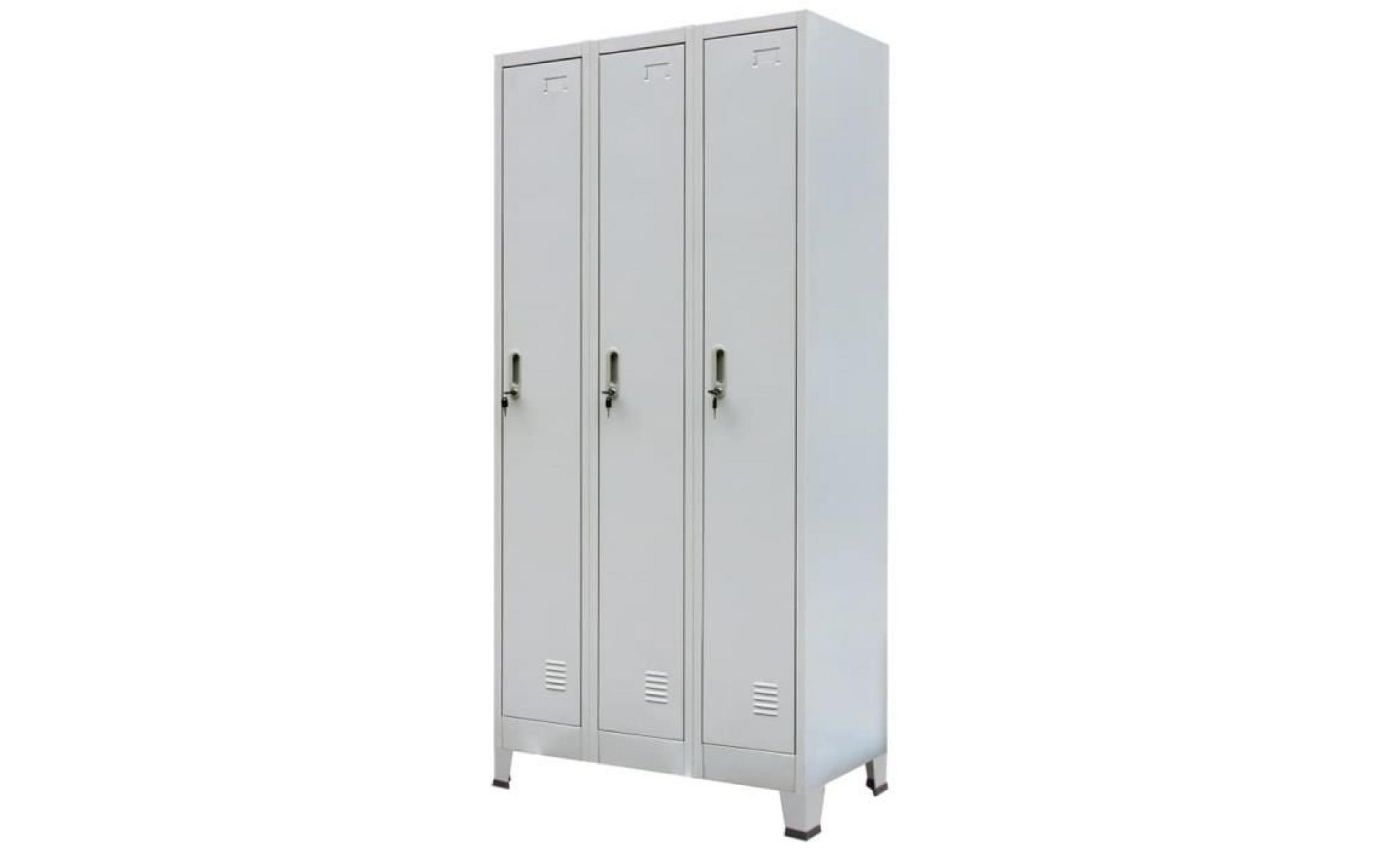 armoire à casiers meuble de rangement avec 3 compartiments acier 90x45x180 cm gris