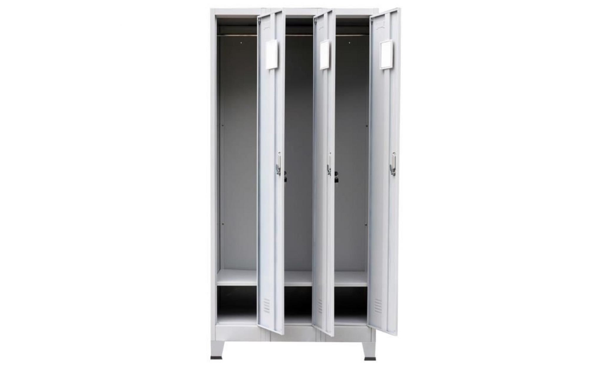 armoire à casiers meuble de rangement avec 3 compartiments acier 90x45x180 cm gris pas cher