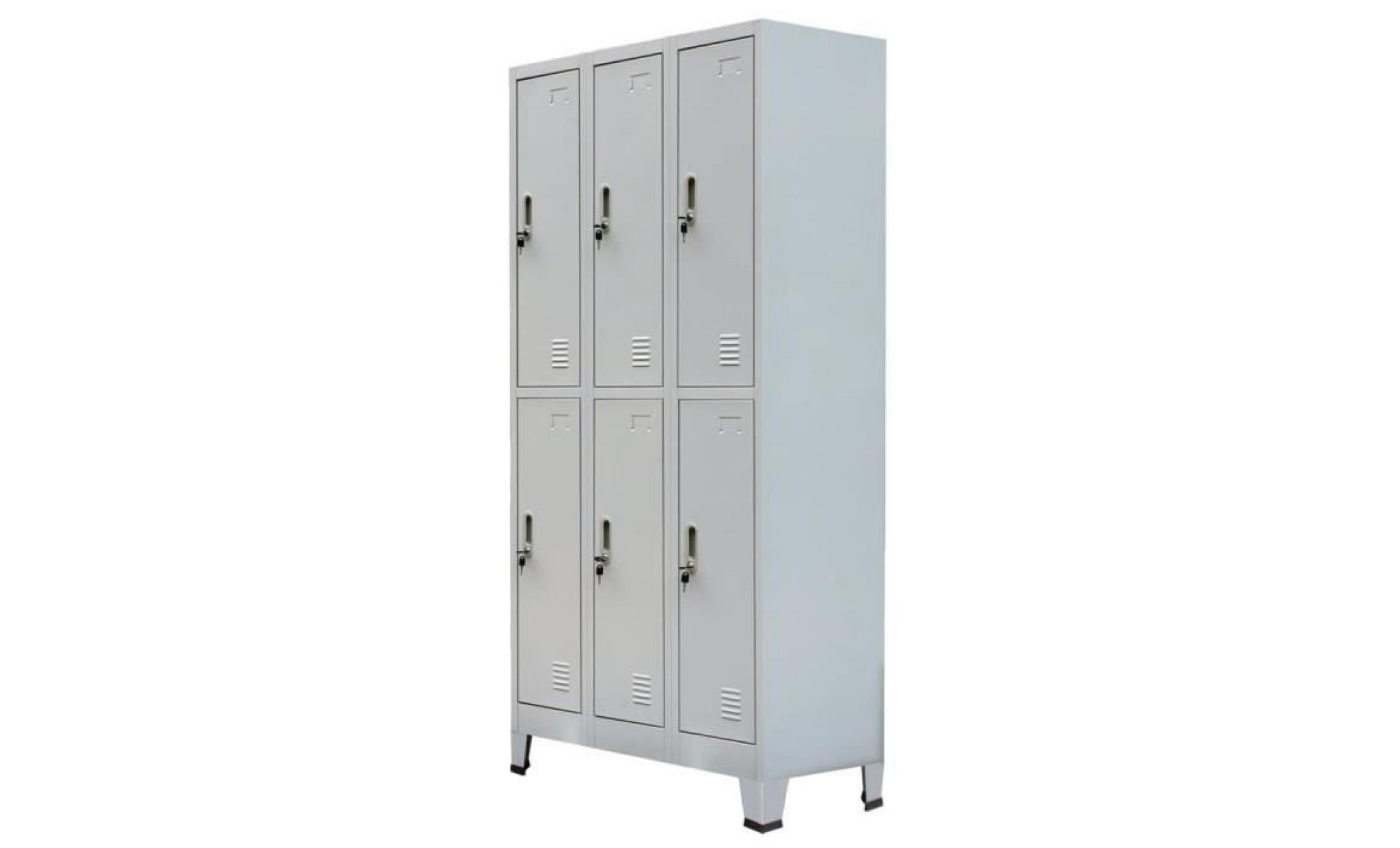 armoire à casiers meuble de rangement avec 6 compartiments acier 90x45x180 cm gris pas cher