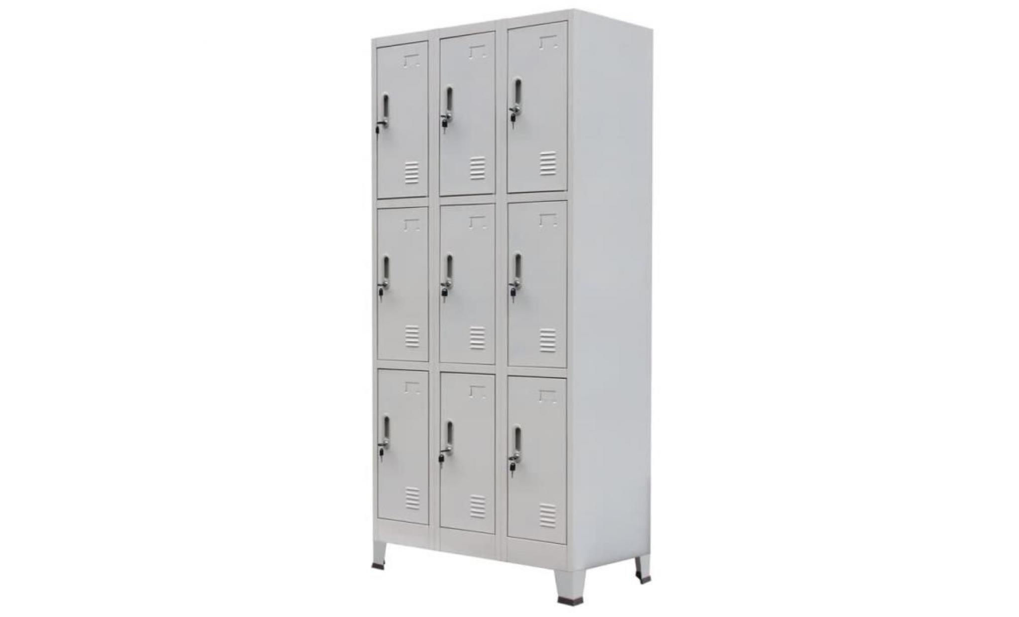 armoire à casiers meuble de rangement avec 9 compartiments acier 90x45x180 cm gris