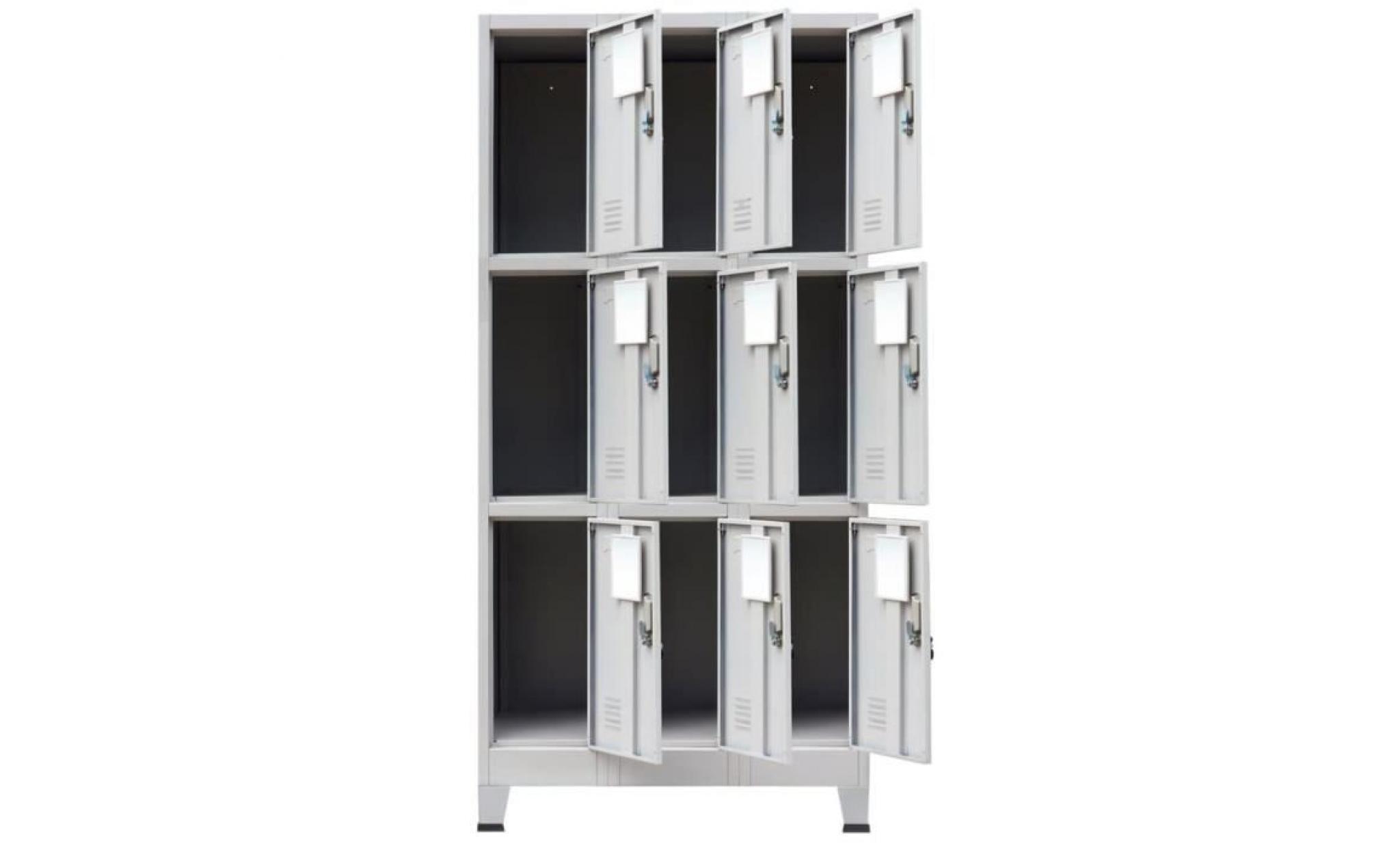 armoire à casiers meuble de rangement avec 9 compartiments acier 90x45x180 cm gris pas cher