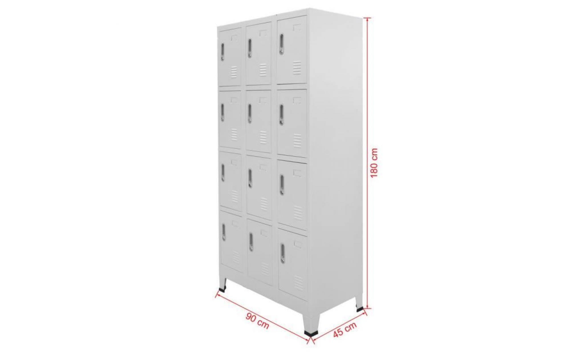 armoire à casiers  meuble de rangement contemporain avec 12 compartiments 90 x 45 x 180 cm gris pas cher