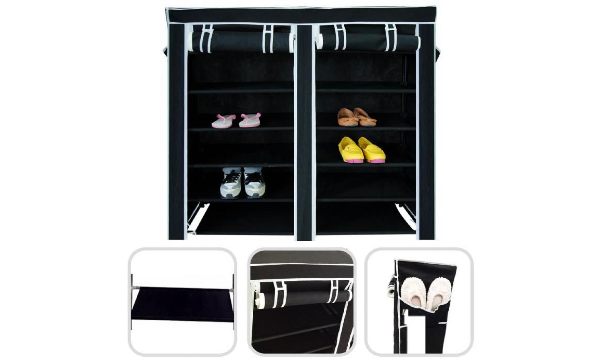 penderie, armoire, 2 portes, placard à chaussures, 114 x 110 x 28 cm, noir, matériau:  tubes en acier inoxydable