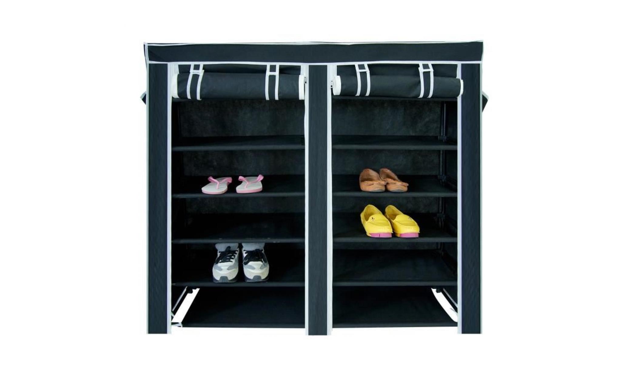 penderie, armoire, 2 portes, placard à chaussures, 114 x 110 x 28 cm, noir, matériau:  tubes en acier inoxydable pas cher