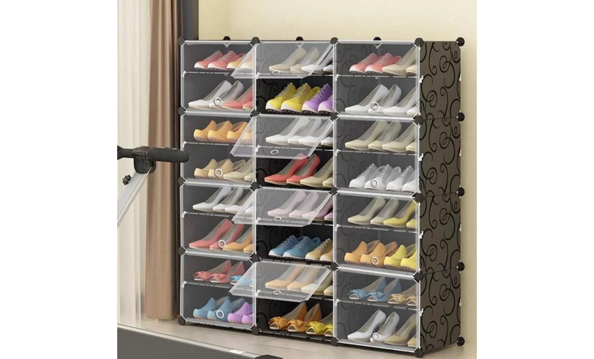 armoire à chaussures meuble à chaussures etagère avec portes plastique 24 cubes facile à monter, etagère de rangement pratique