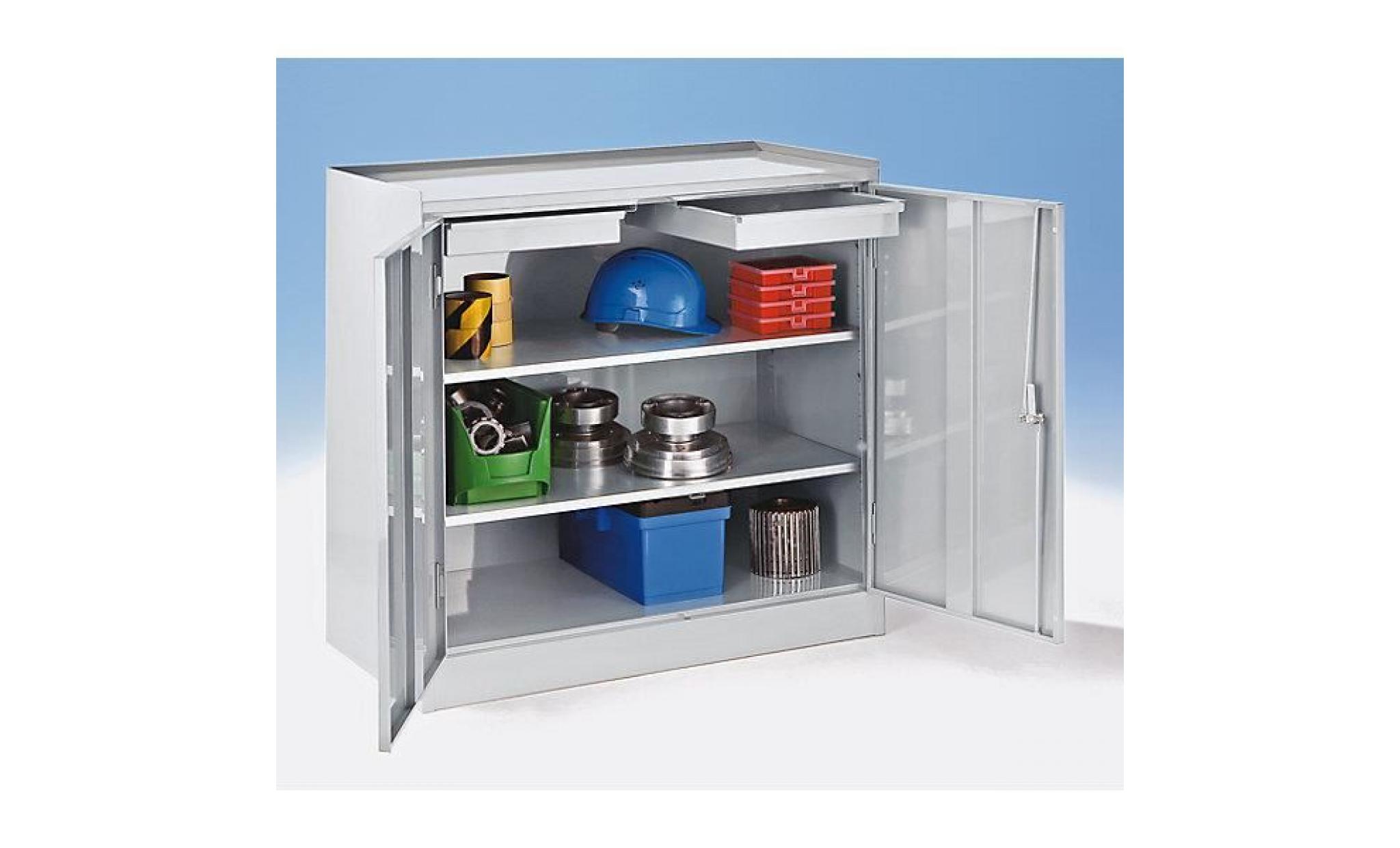 armoire à outils   2 tiroirs, 2 tablettes sur toute la largeur gris bleu ral 7031   armoire armoire à outils armoires armoires à