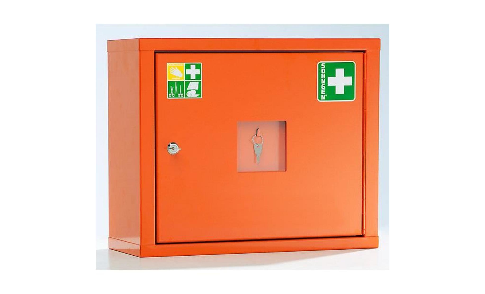 armoire à pharmacie conforme à la norme din 13157   à 1 porte, orange sécurité, h x l x p 420 x 490 x 200 mm vide   armoire de