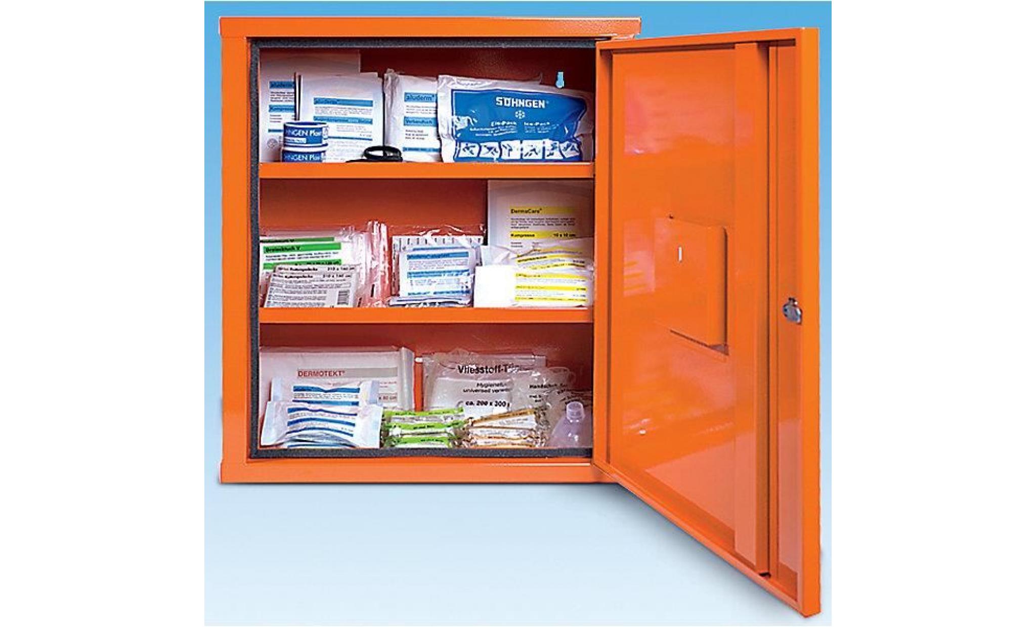 armoire à pharmacie conforme à la norme din 13169   à 1 porte, orange sécurité, h x l x p 560 x 490 x 200 mm sans contenu   armoire