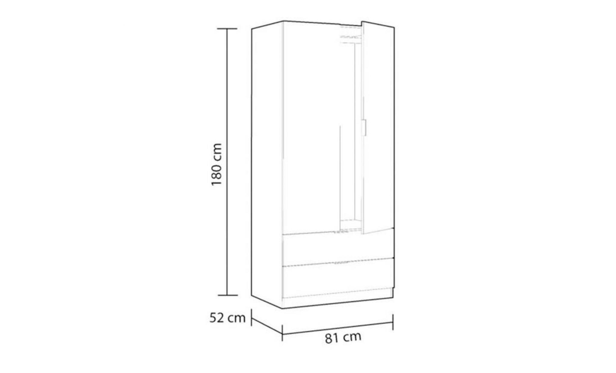 armoire avec 2 portes 2 tiroirs coloris chêne et blanc   dim : l 81 x h 180 x p 52 cm pas cher