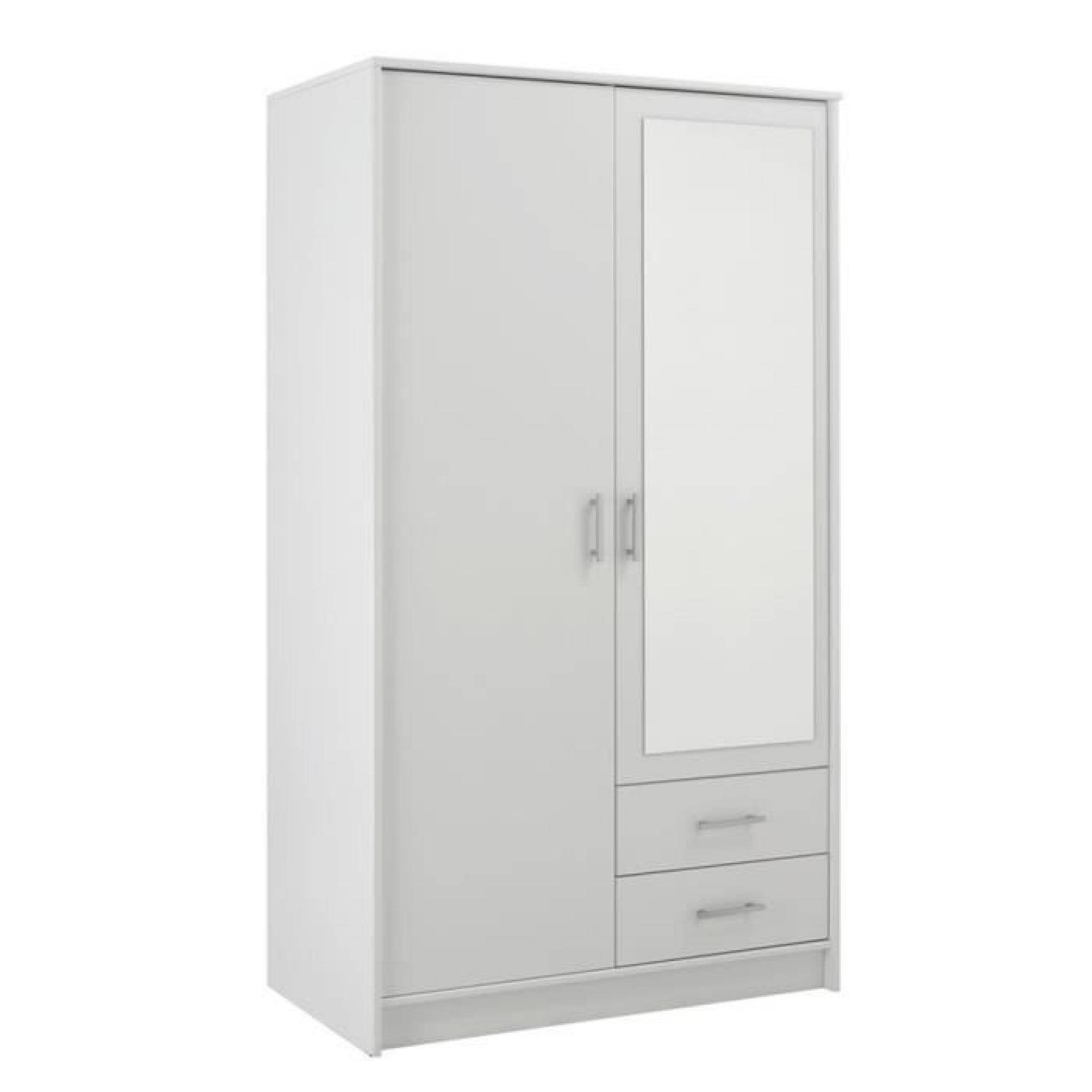 Armoire avec 2 portes et 2 tiroirs coloris Blanc megève, H 180 x L 90 x P 50 cm