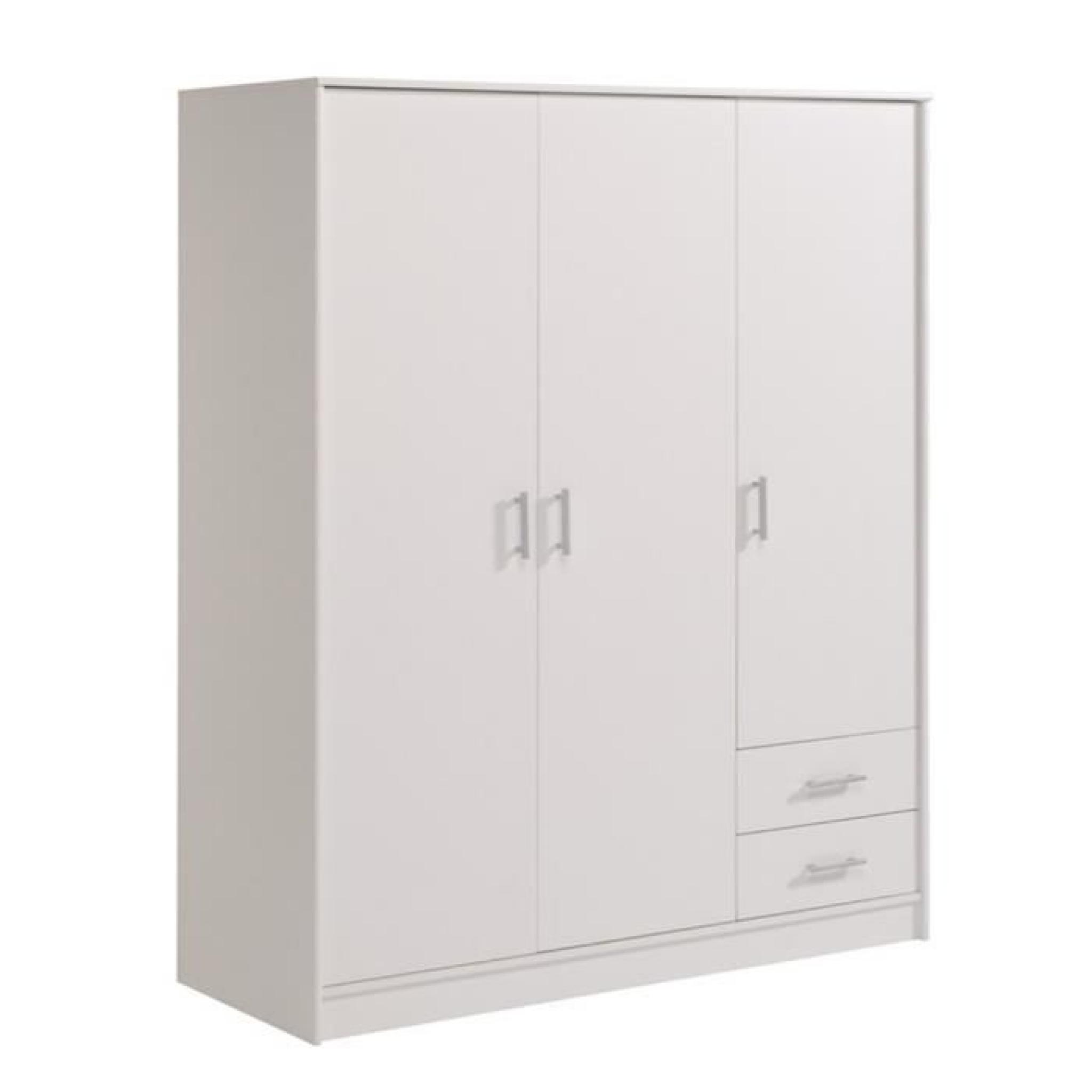 Armoire avec 3 portes et 2 tiroirs coloris Blanc megève, H 180 x L 133 x P 50 cm