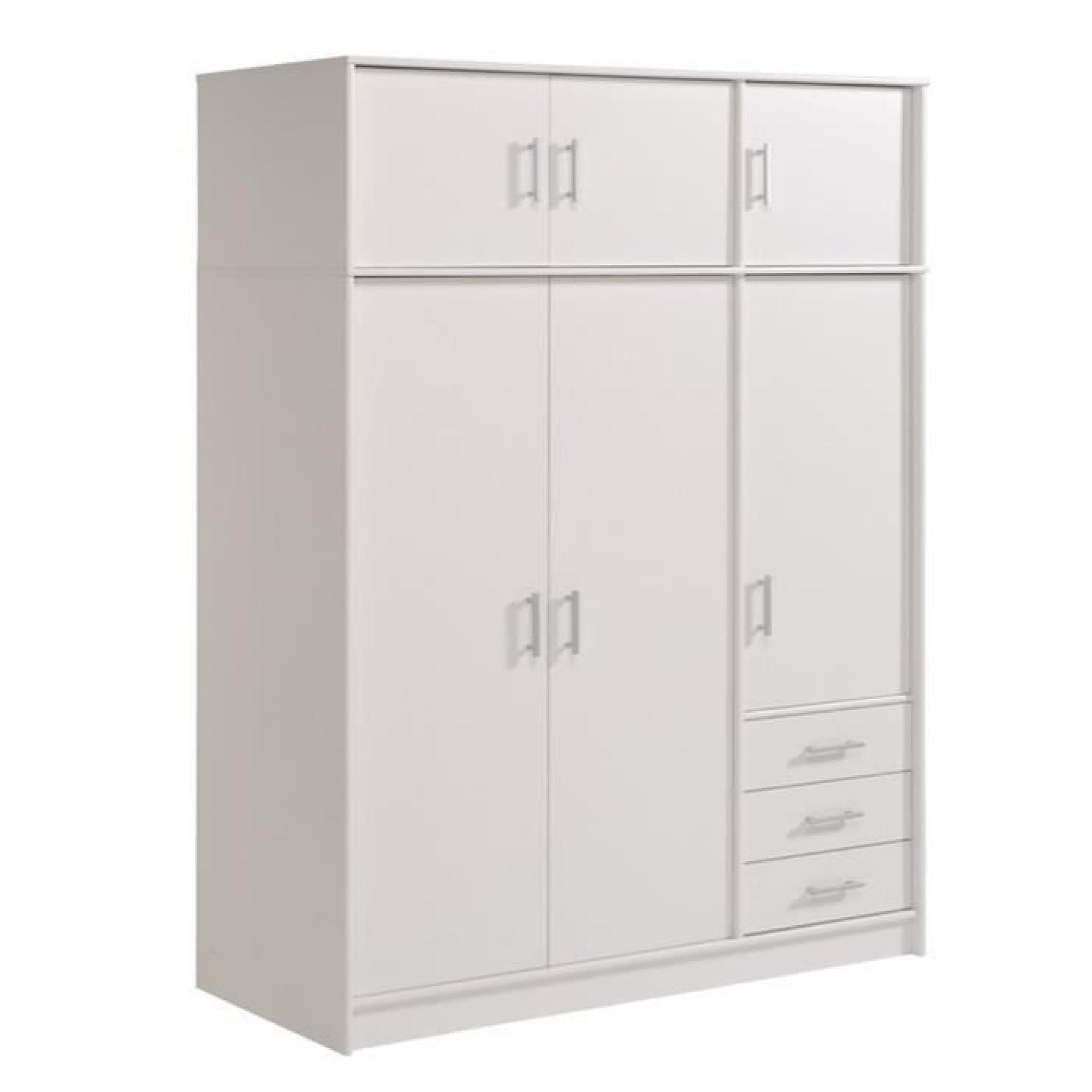 Armoire avec 6 portes et 3 tiroirs coloris Blanc megève, H 195 x L 130 x P 55 cm
