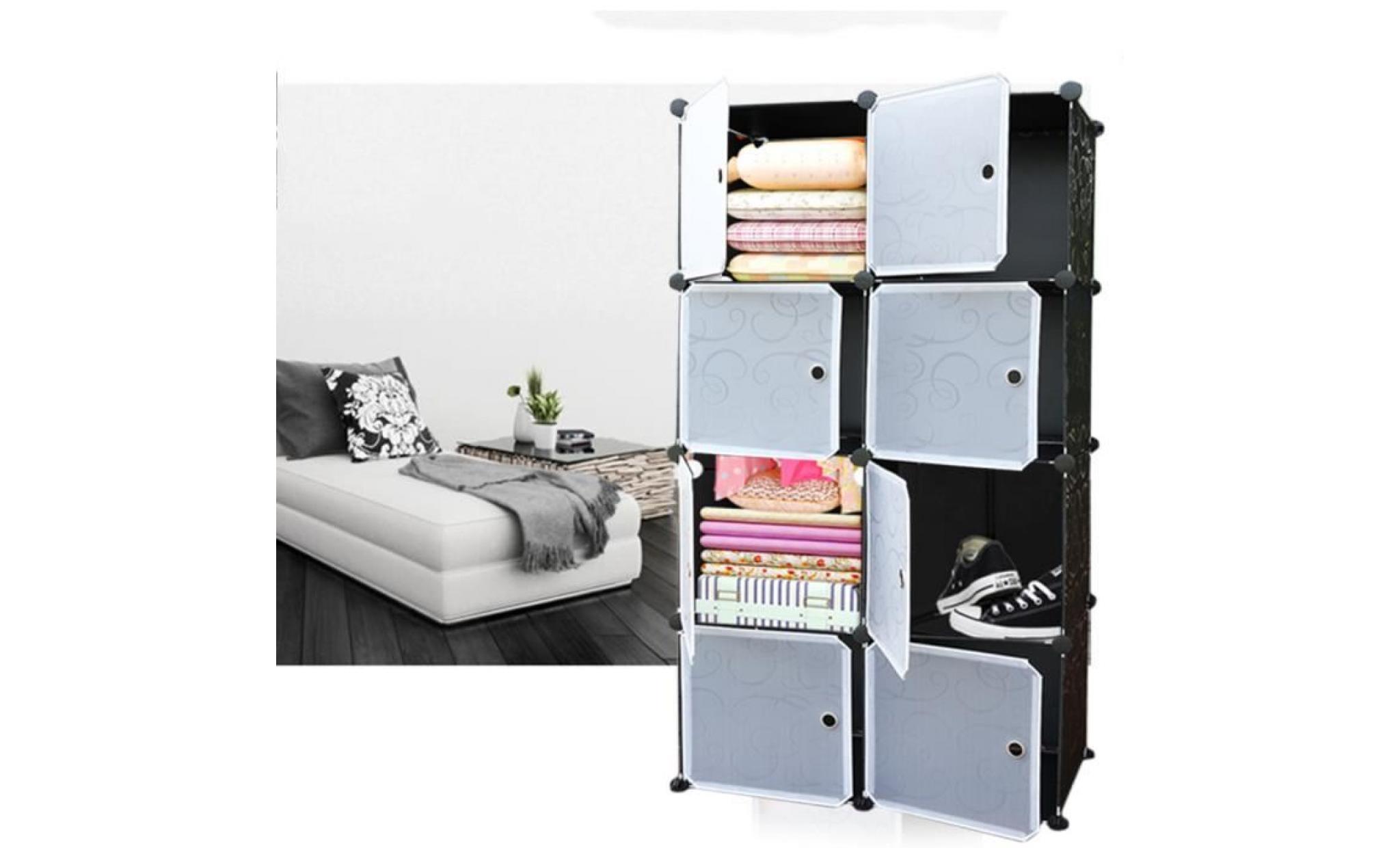 armoire avec penderie modulable 8 cubes diy avec portes de rangement pour la stockage de chaussures jouets vetements