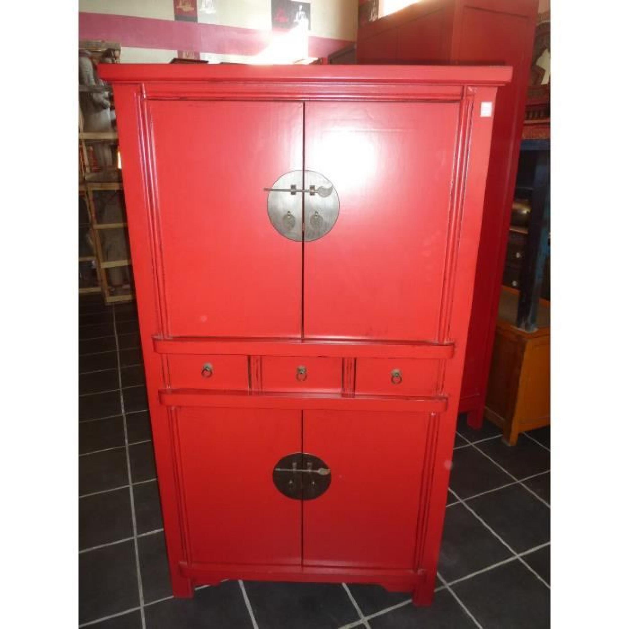 Armoire basse rouge 4 portes 3 tiroirs - Achat/Vente armoire de chambre