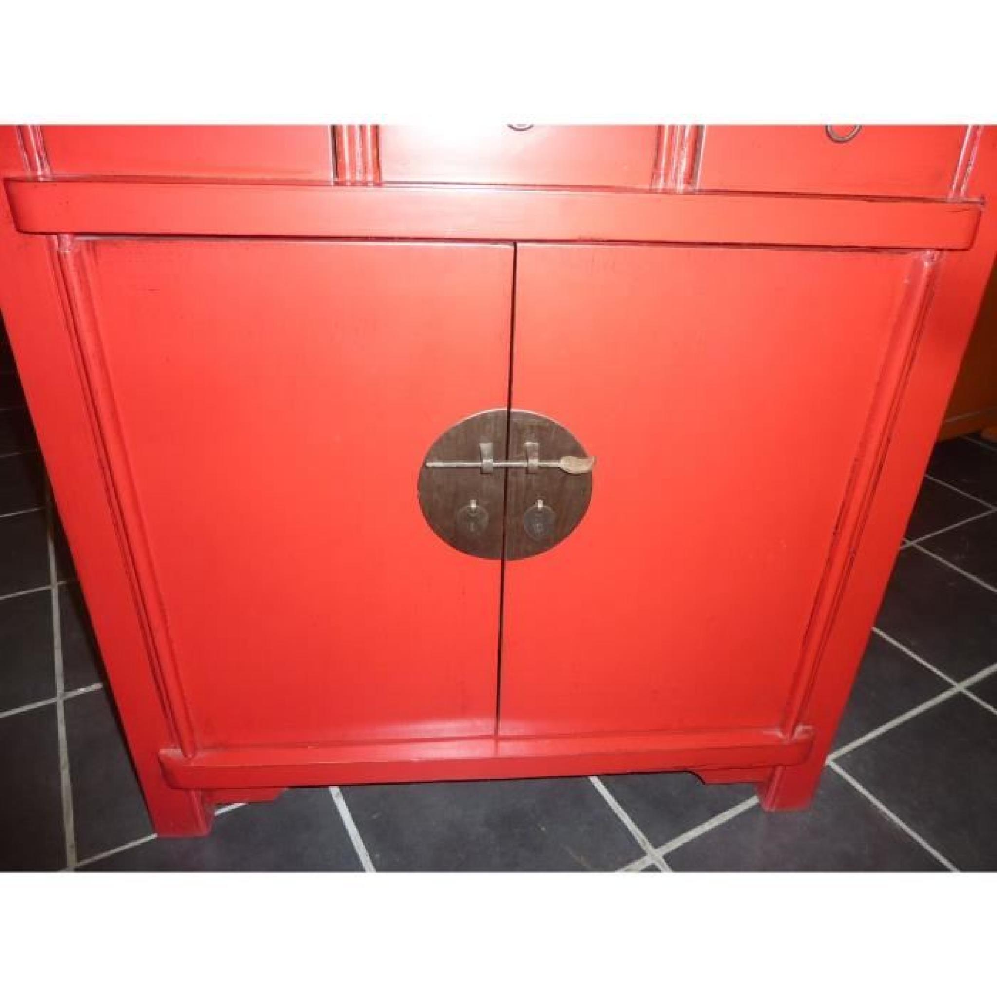 Armoire basse rouge 4 portes 3 tiroirs pas cher