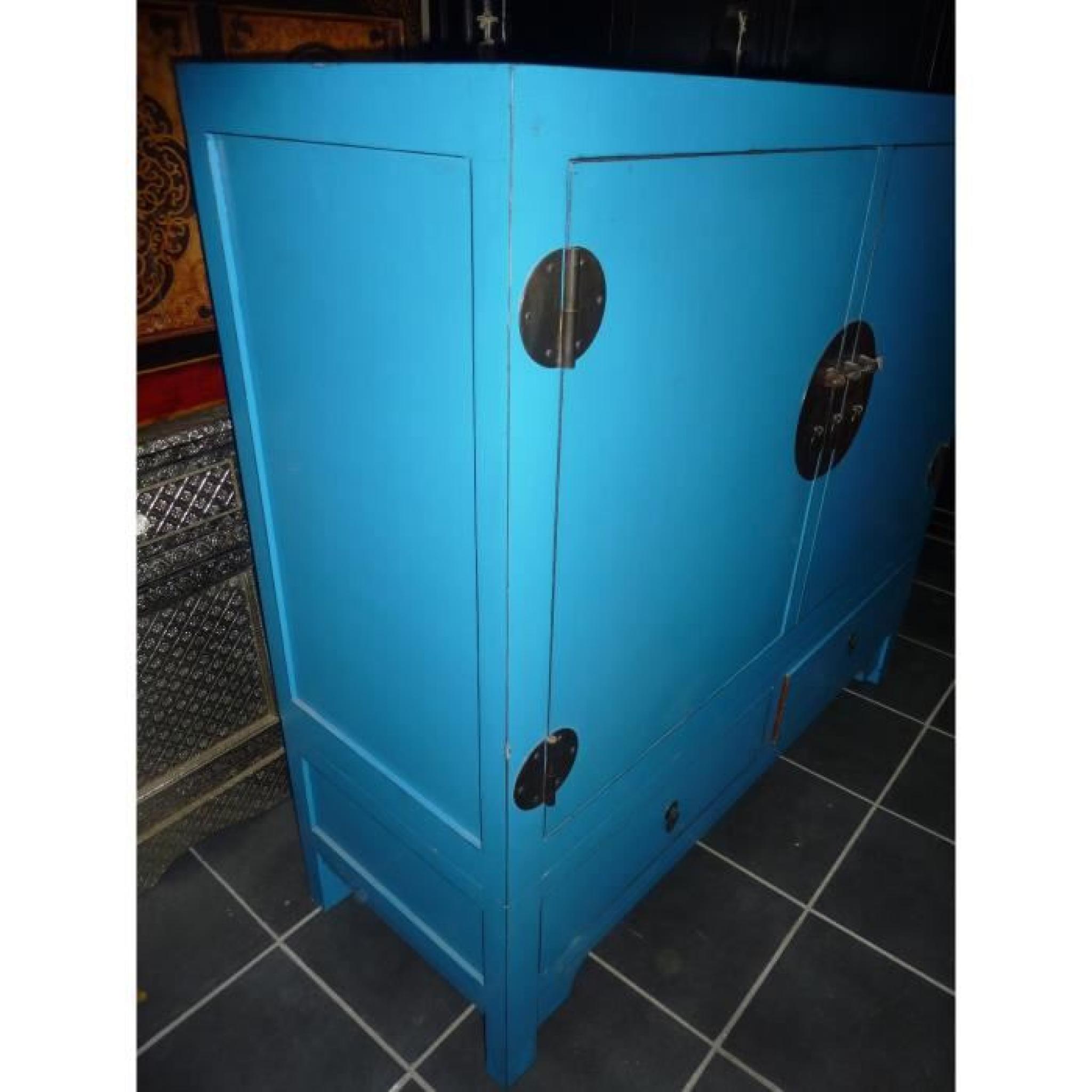 Armoire basse turquoise 2 portes 2 tiroirs pas cher