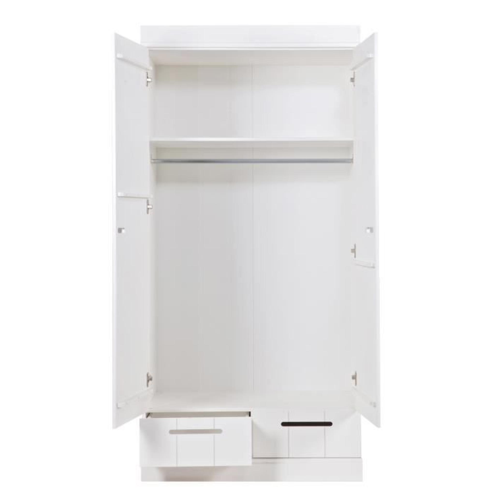 Armoire blanche avec 2 portes + 2 tiroirs en pin massif, H195 x L94 x P53 cm pas cher