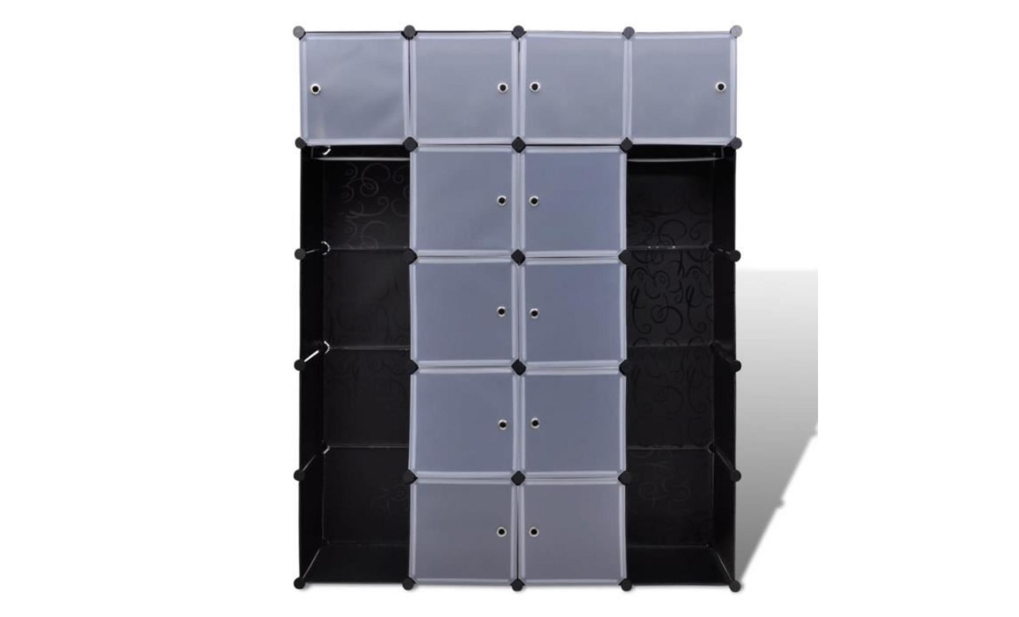 armoire cabinet modulable avec 14 compartiments noir et blanc 37x146x180,5 cm pas cher