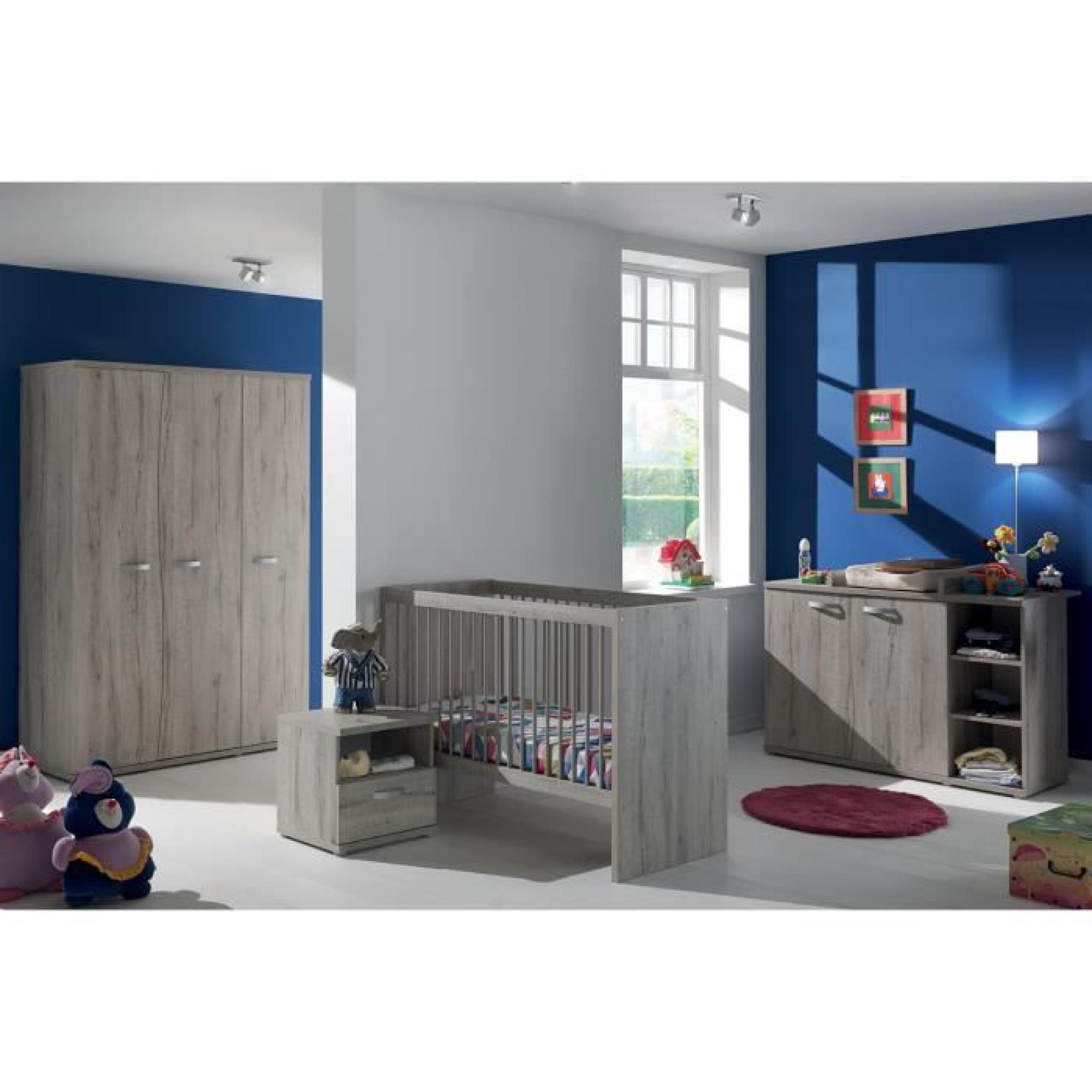 Armoire chambre bébé moderne 96cm, 2 portes avec courbes coloris chêne gris pas cher