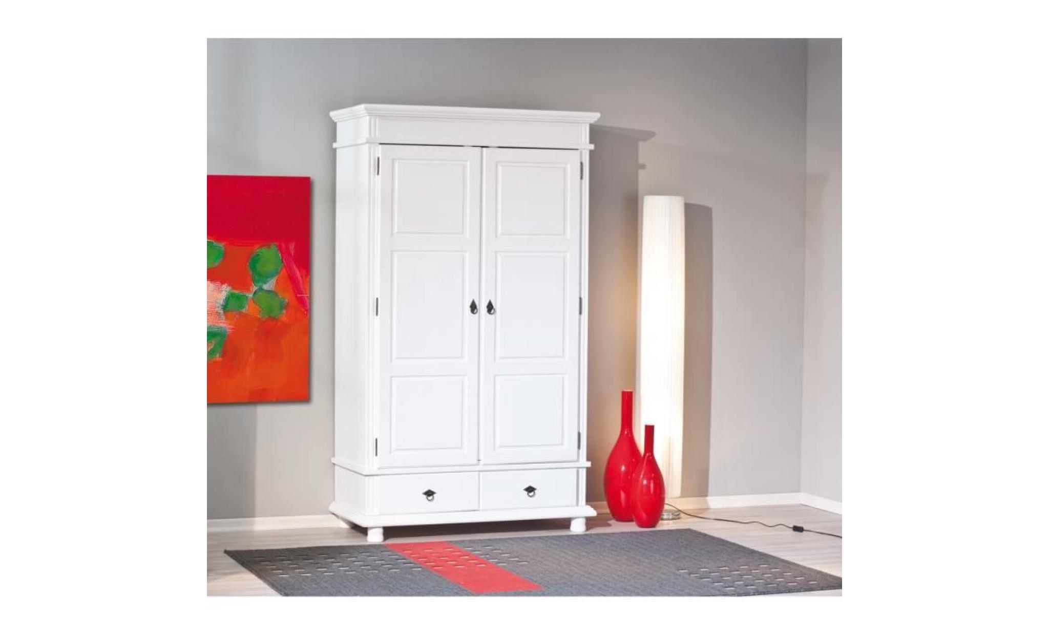 armoire danz penderie meuble Étagères rangement bois massif blanc dim. 1160x1990x570 pas cher