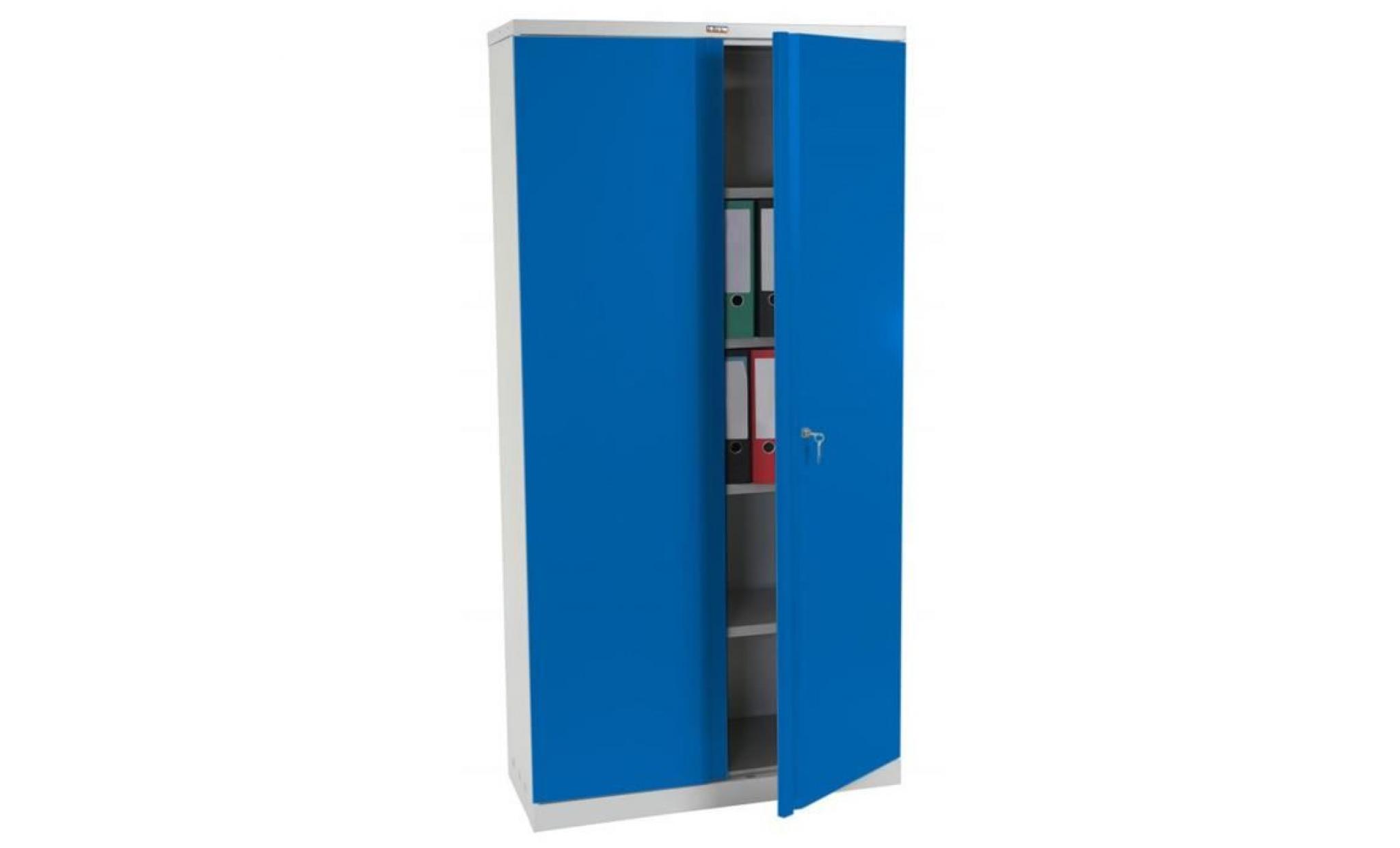 armoire de bureau avec 2 portes coloris bleu   dim : h 182 x l 92 x p 37 cm pas cher