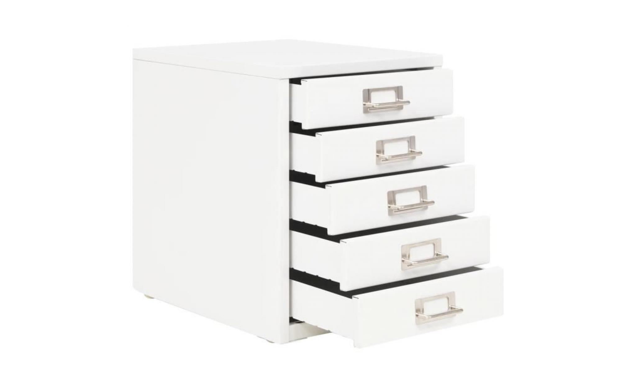 armoire de bureau classeur à 5 tiroirs métal 28 x 35 x 35 cm blanc pas cher