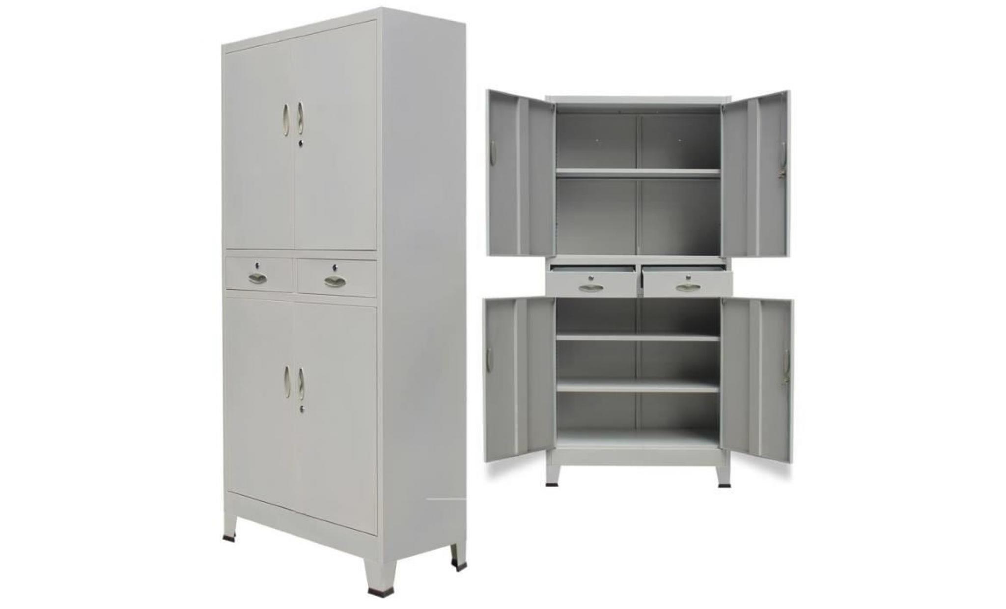 armoire de bureau classeur à tiroirs meuble de rangement avec 4 portes acier 90 x 40 x 180 cm gris