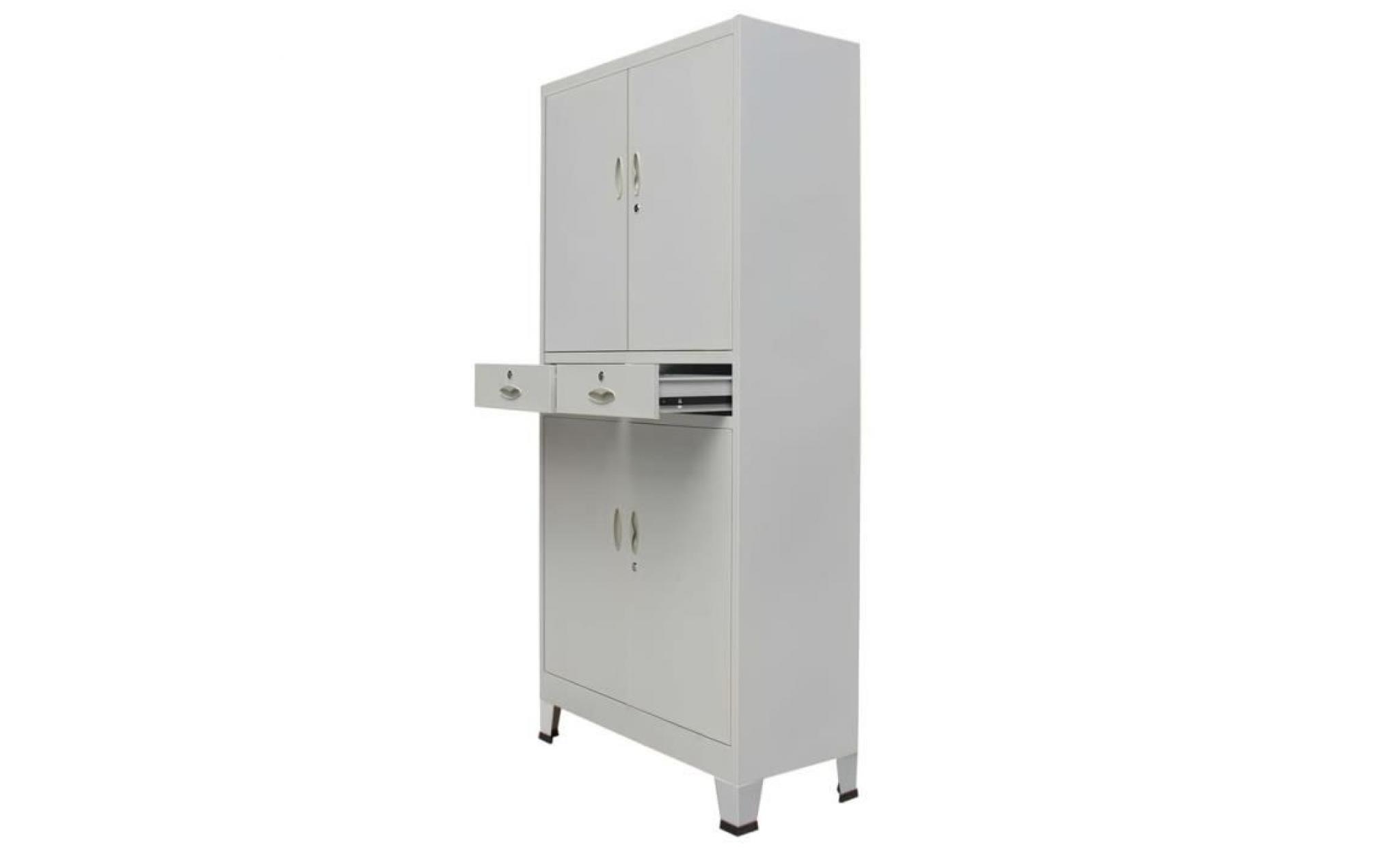 armoire de bureau classeur à tiroirs meuble de rangement avec 4 portes acier 90 x 40 x 180 cm gris pas cher