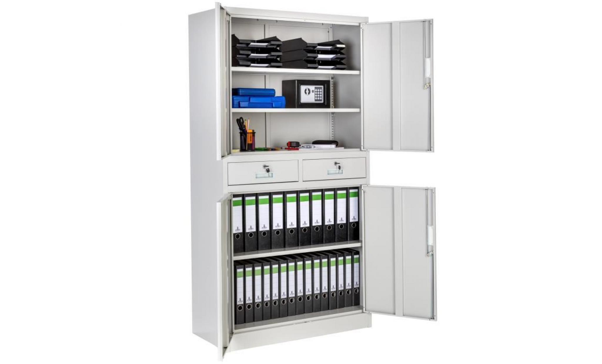 armoire de bureau de rangement acier 2 compartiments + 2 tiroirs tectake